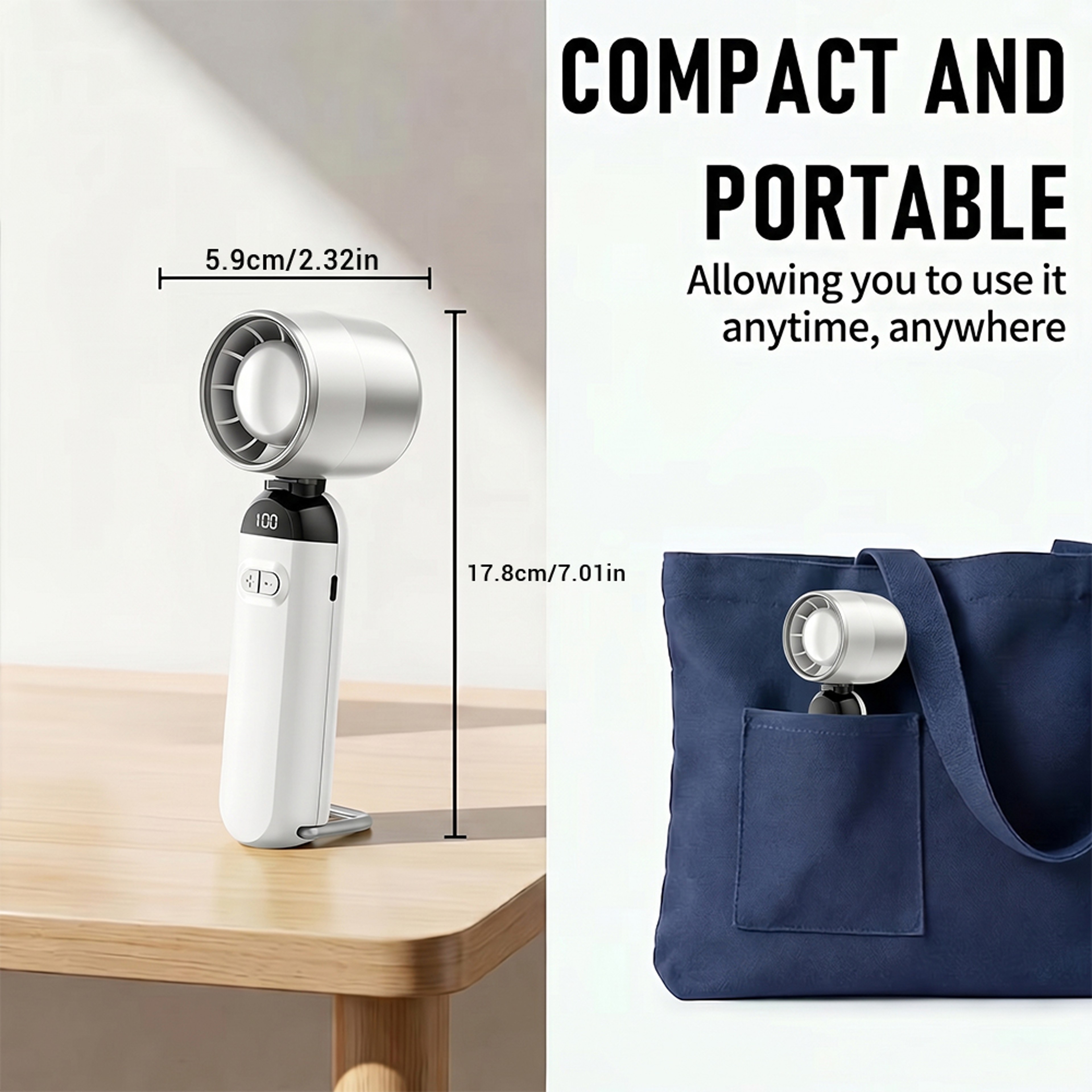TurboFlow Portable Handheld Fan 5 Speed USB Rechargeable Fan 5
