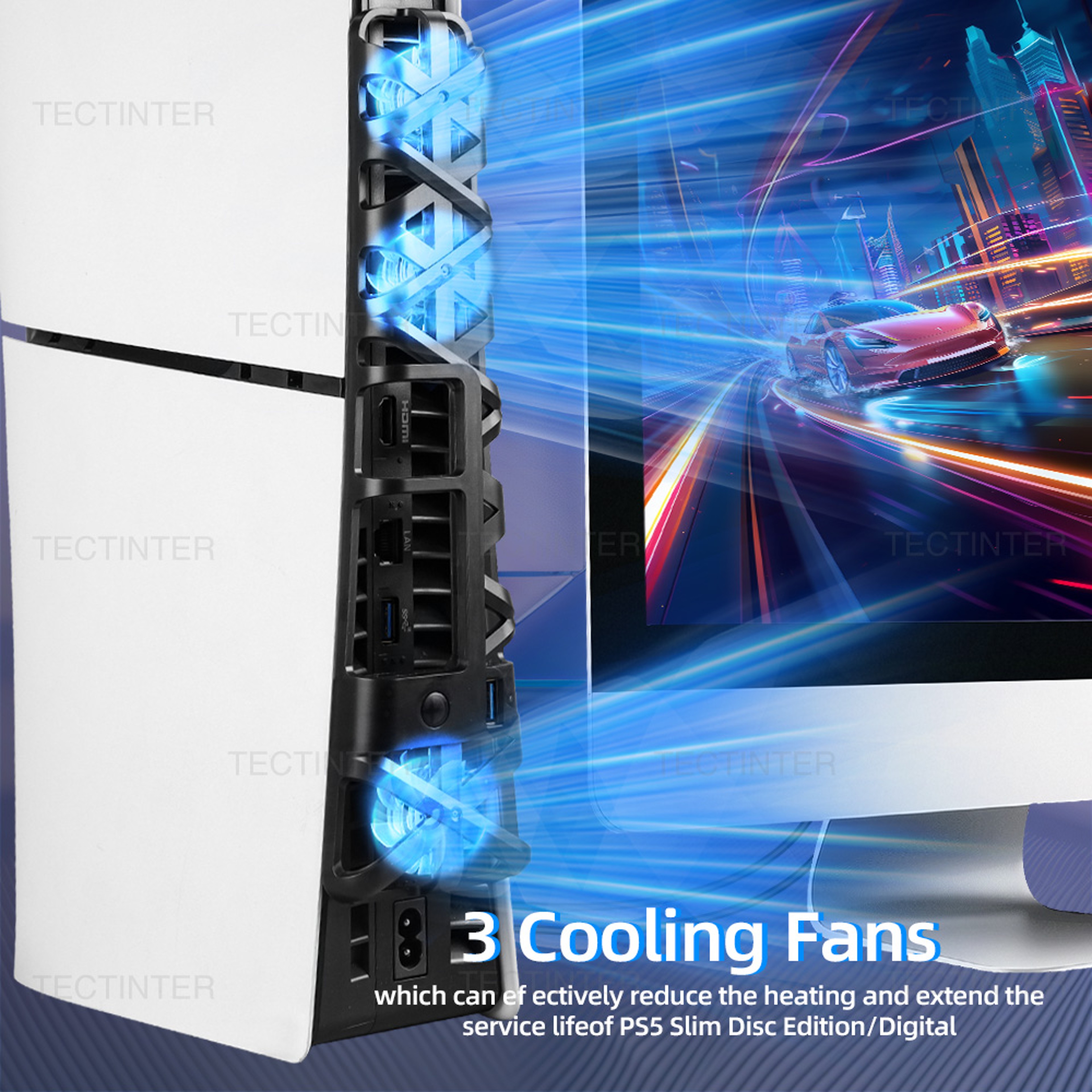 PS5 Slim Cooling Fan With RGB Lighting USB For Disc  Digital Edition 1