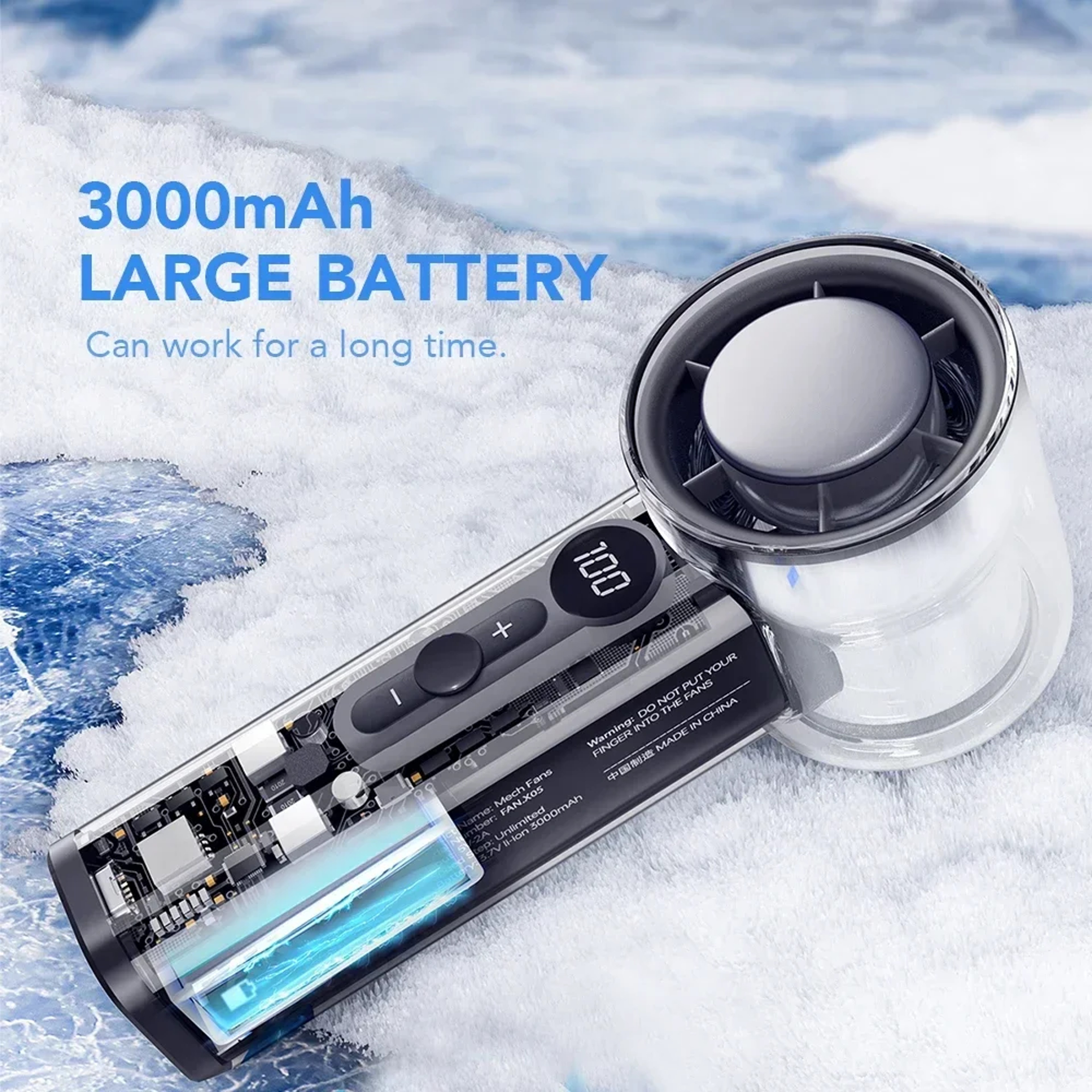Mecha Portable Handheld Fan With LCD Display 3000mAh USB Rechargeable Turbo Cooling 4