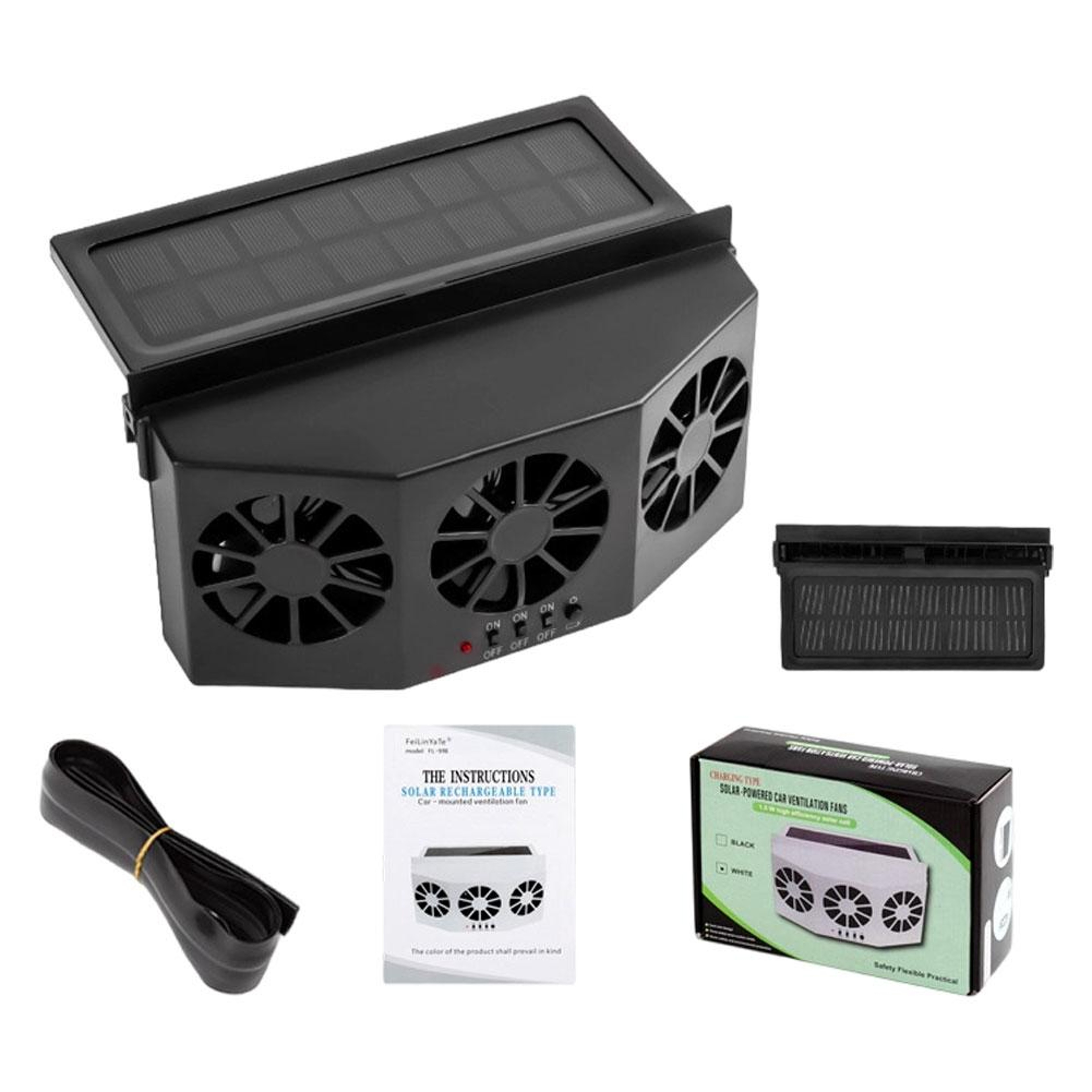 Solar Powered Car Ventilation Fan With Rechargeable Triple Cooling System 7