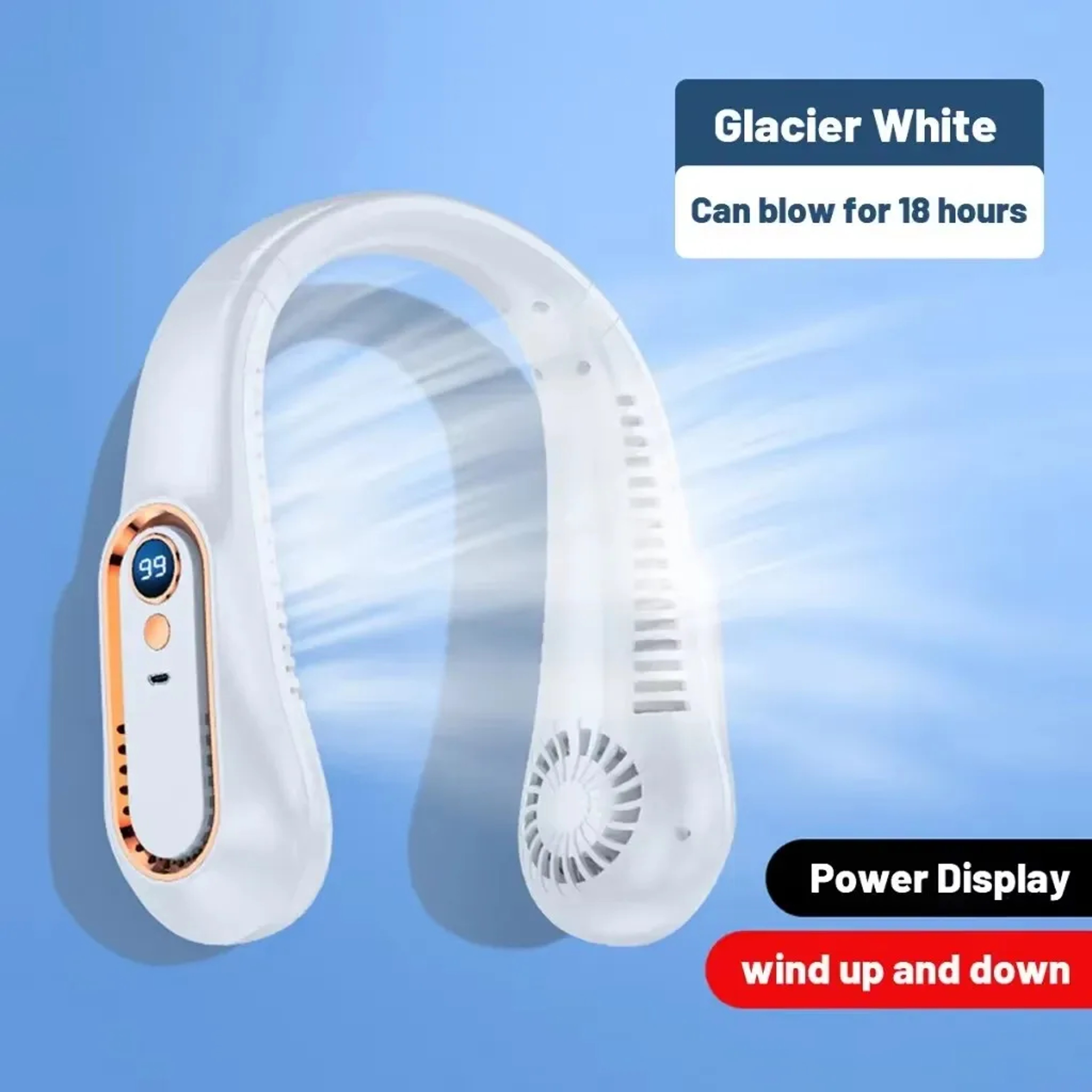 Arctic Breeze Portable Neck Fan USB Rechargeable Bladeless Cooling Fan With Digital Display 7