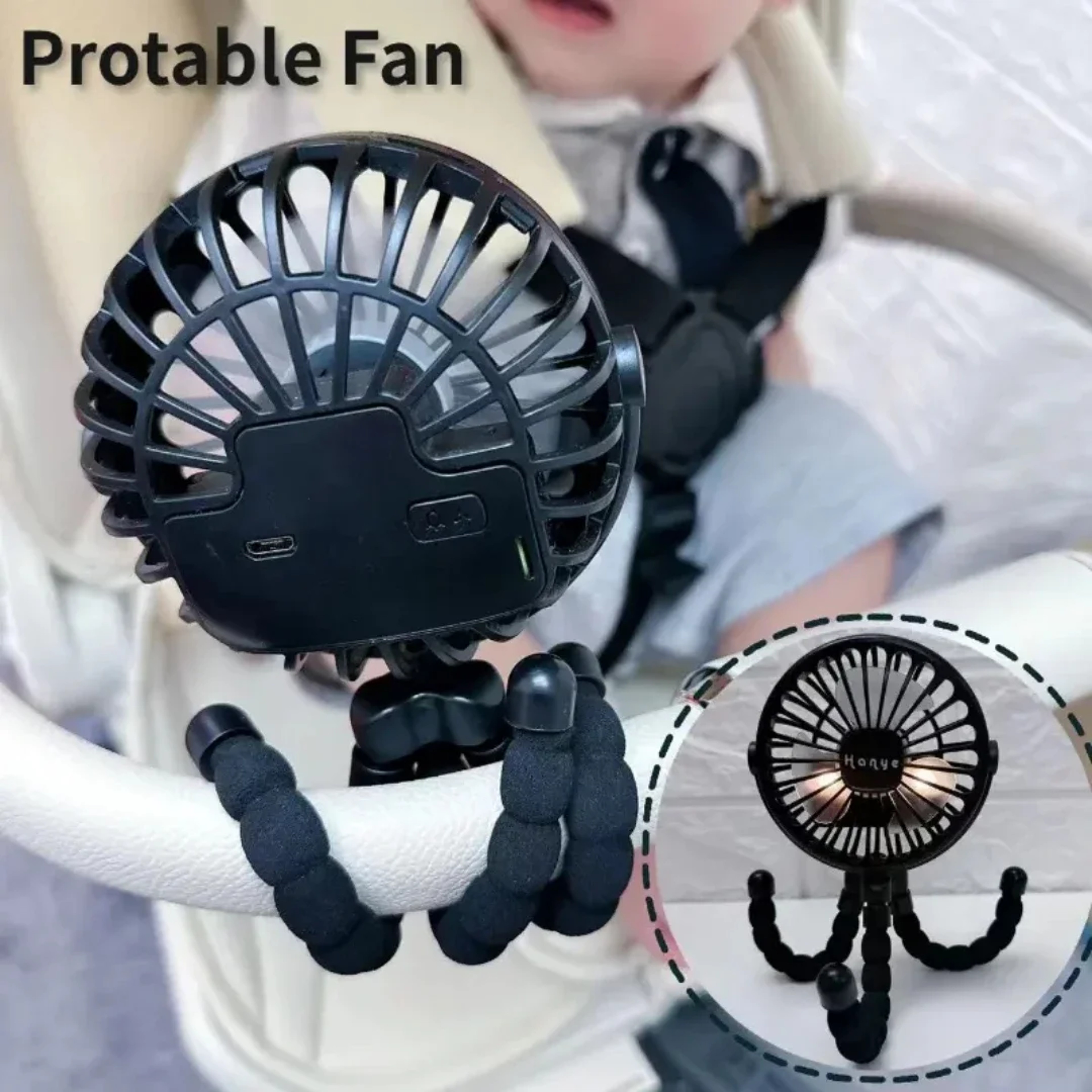 Portable USB Baby Stroller Fan Rechargeable Bladeless Handheld Cooling Fan 1