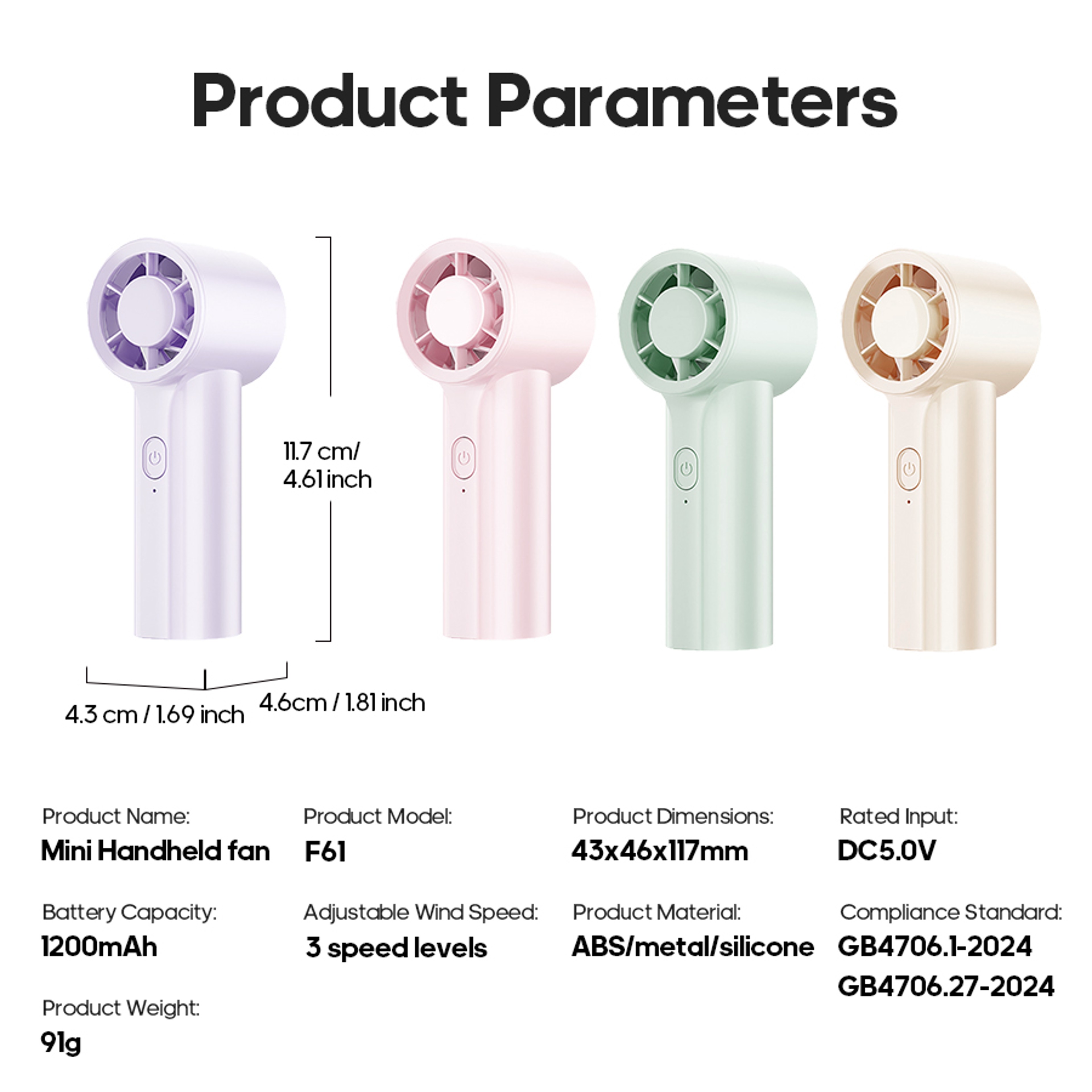 Portable Handheld Fan Mini Rechargeable Pocket Fan With 3 Speed Quiet Cooling 5