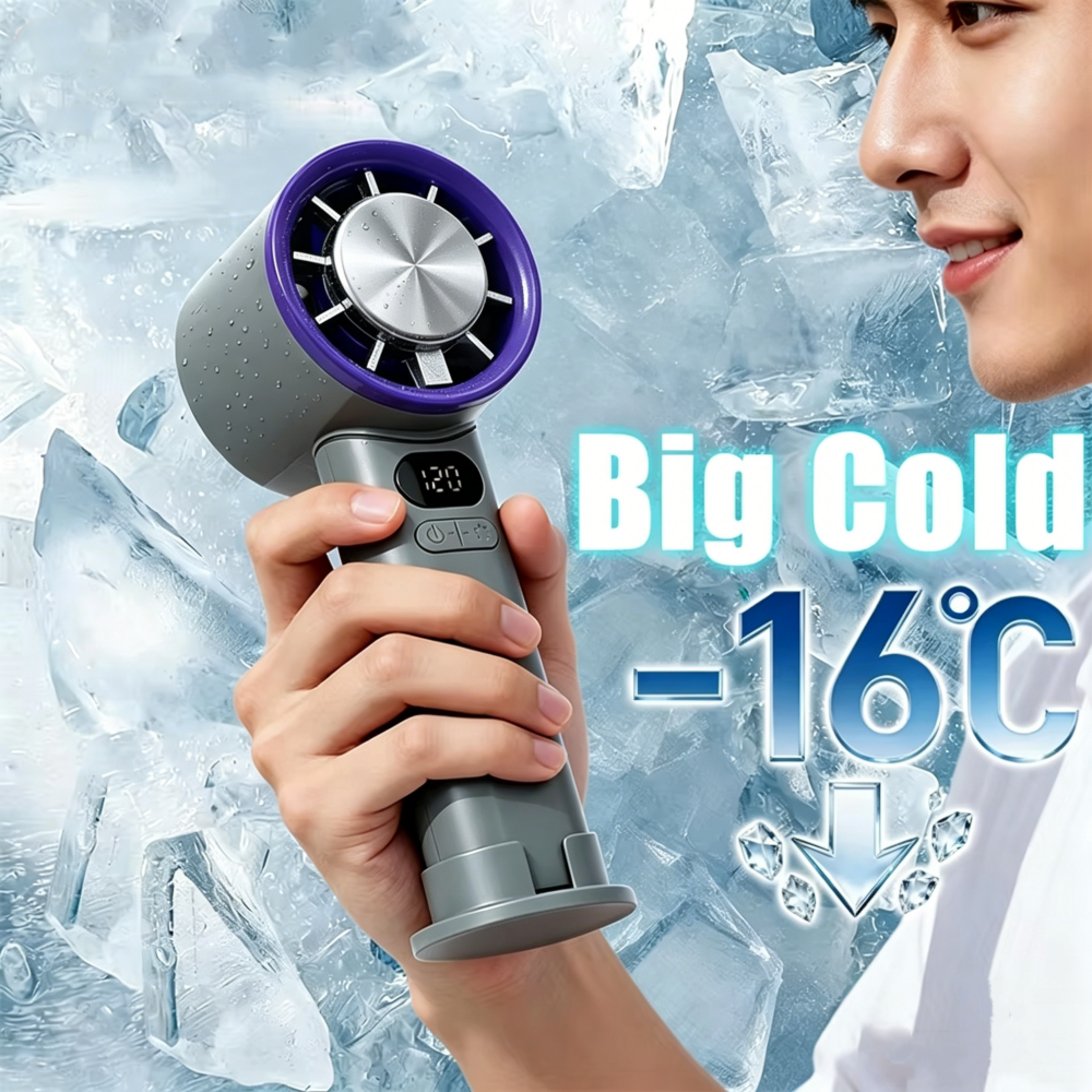 Portable Handheld Fan Rechargeable Mini Bladeless Desktop Fan With Ice Cooling Mode 2