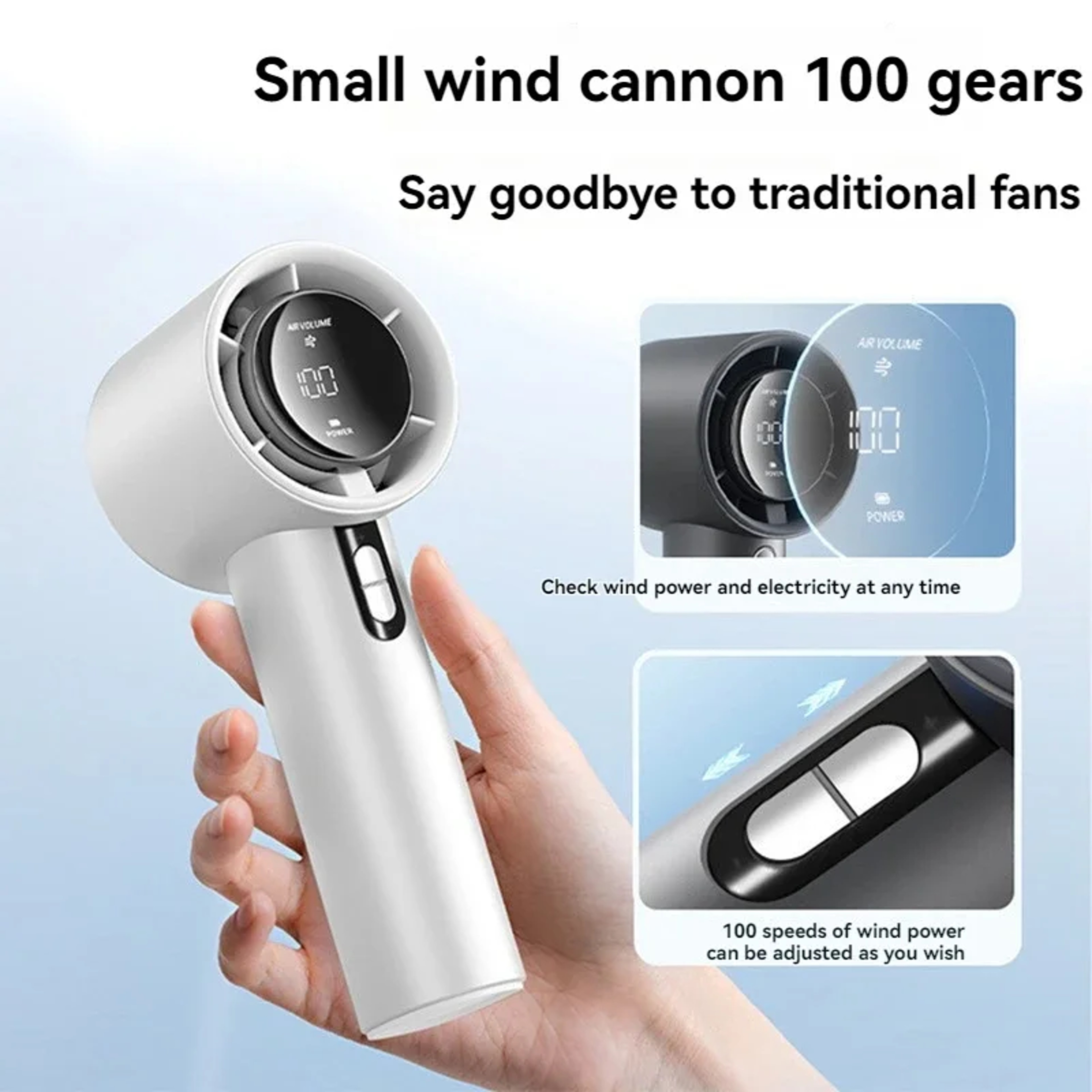 Portable Turbo Handheld Fan USB Rechargeable Mini Cooling Fan With 100 Speed Settings  3000mAh Batt 3