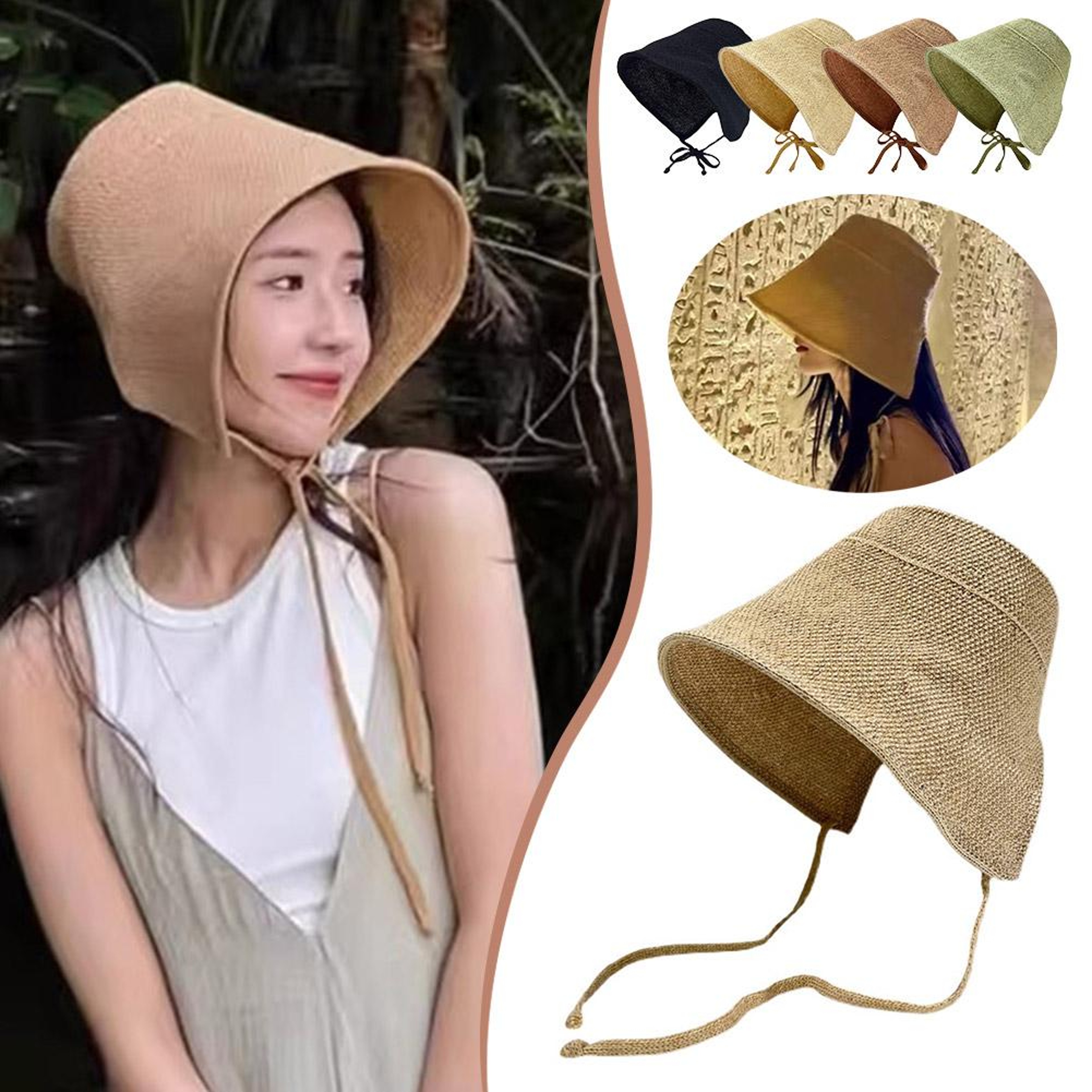 Retro Wide Brim Sun Hat For Women Breathable Straw Sun Hat With Cotton Linen UV Protection 3