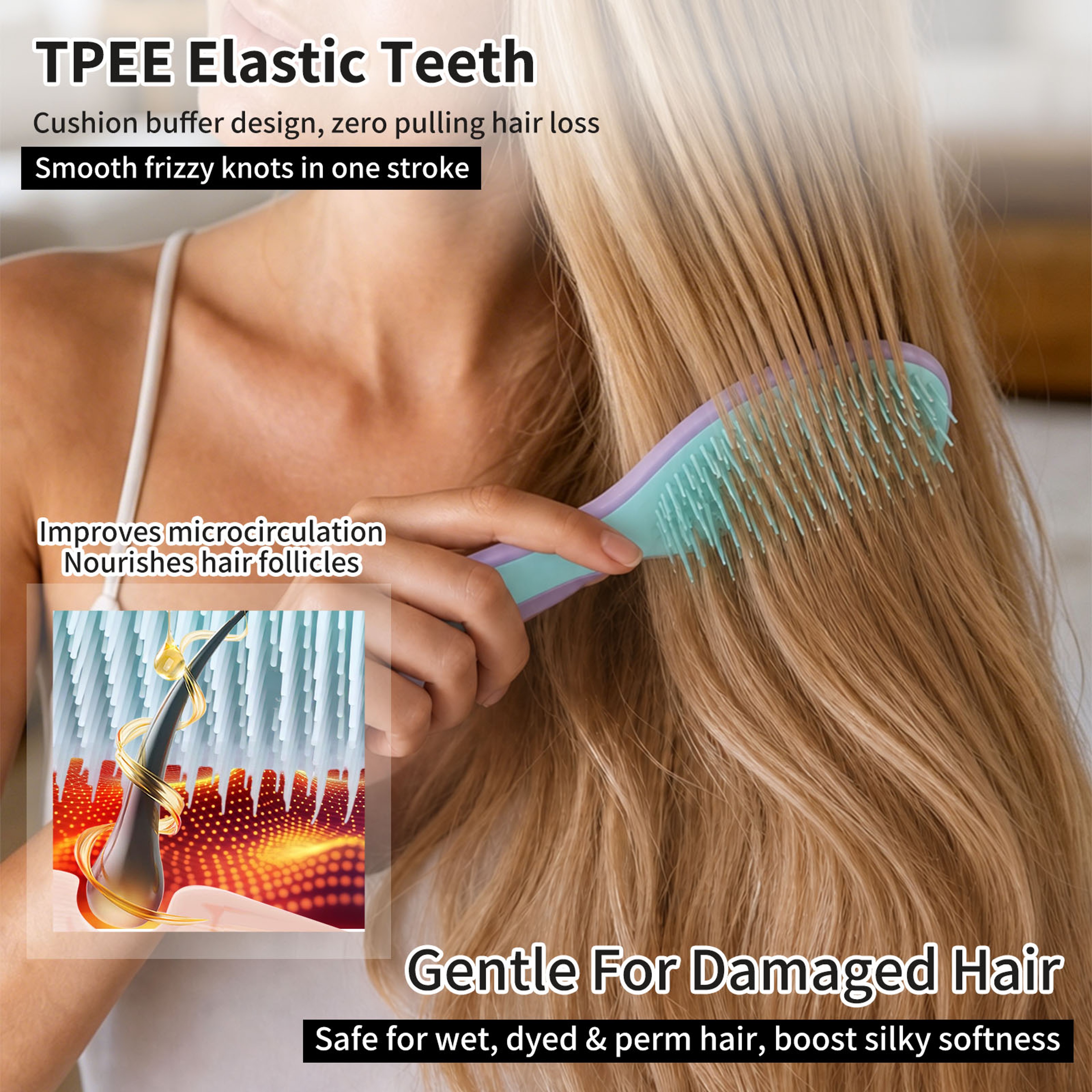 SilkGlide Detangling Hair Brush for Wet & Dry Hair with Scalp Massage Brush Comfort Grip – view 5
