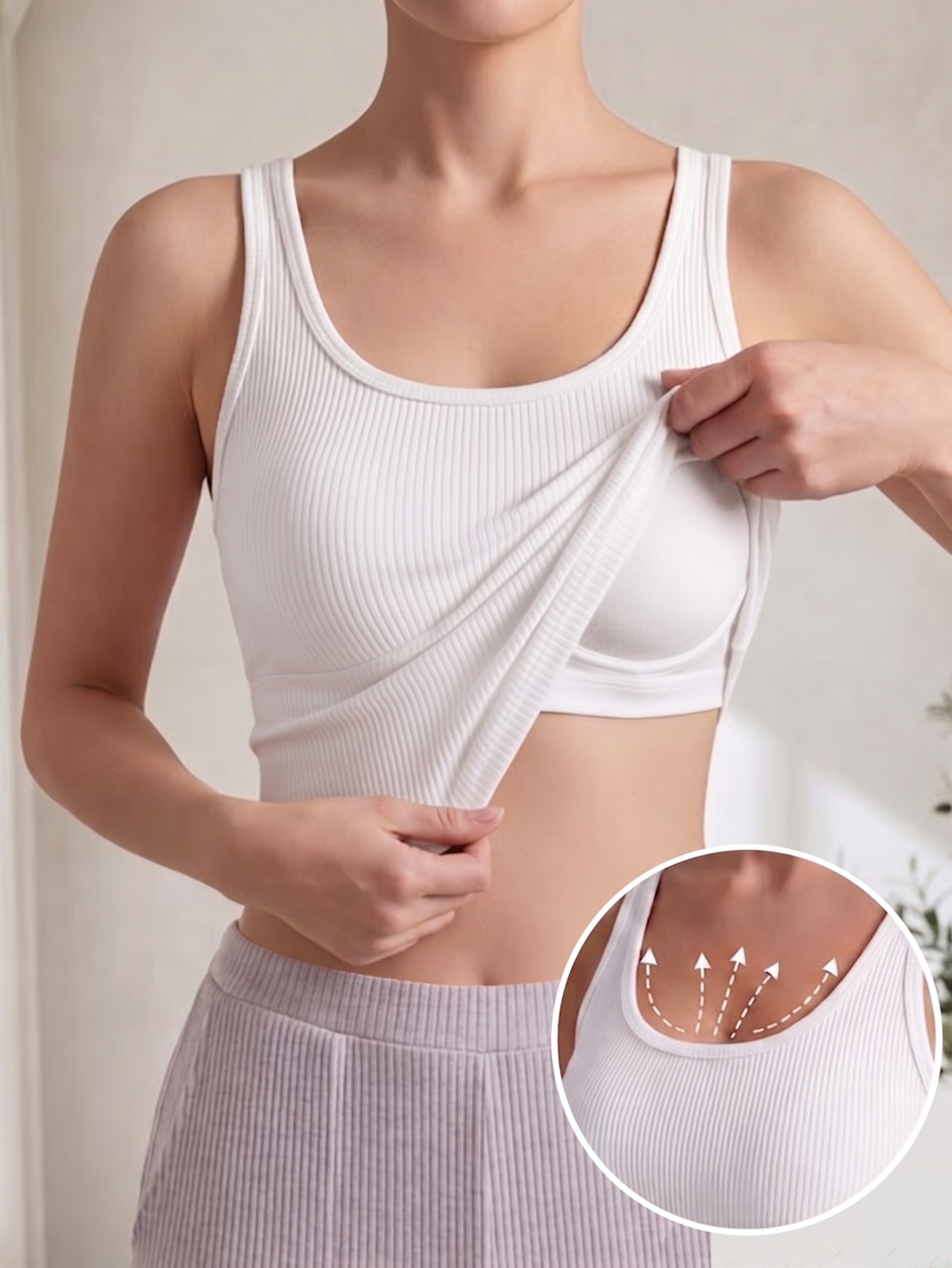 ComfortFlex Ribbed Tank Top With Built In Bra Seamless Racerback Yoga Camisole 0