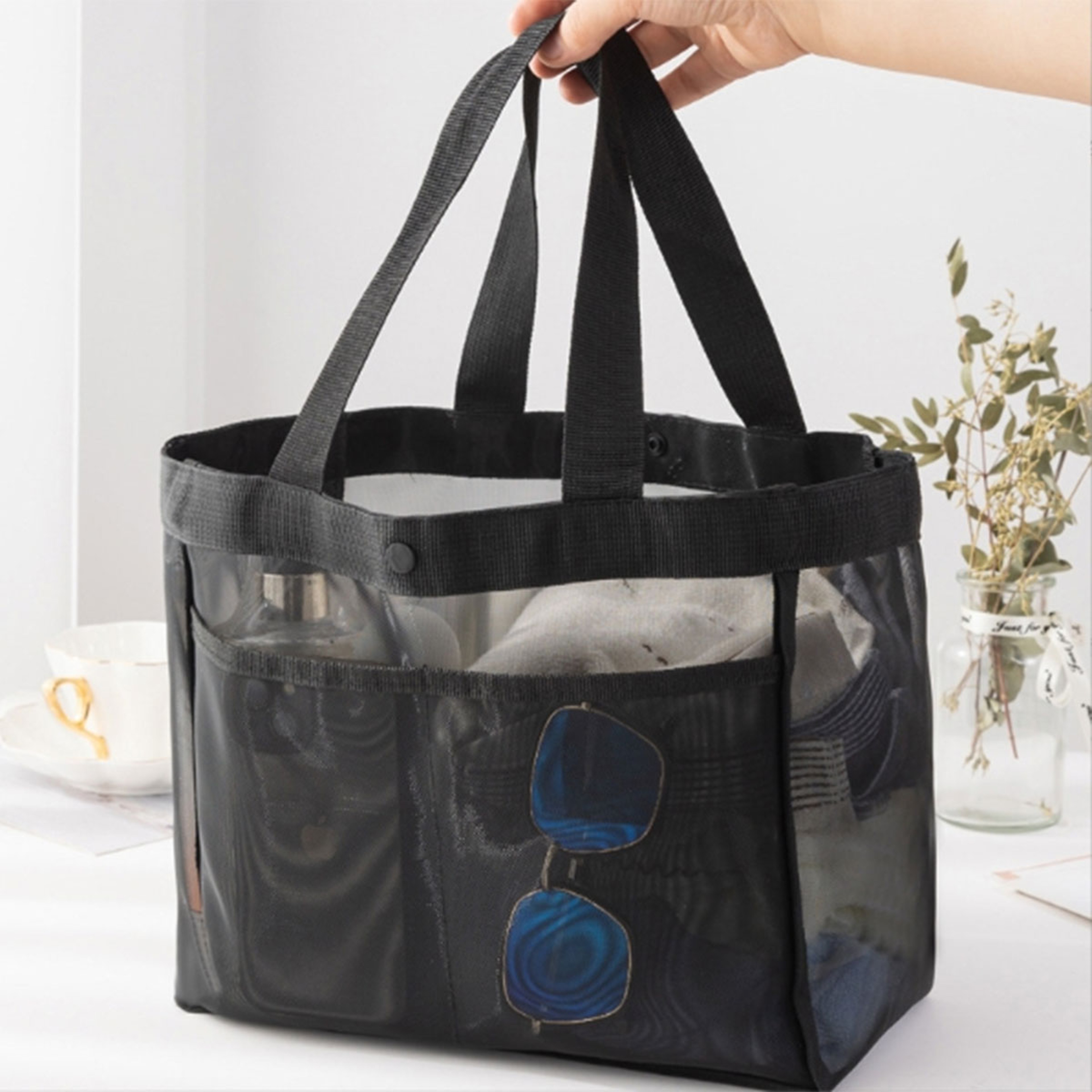 Transparent Mesh Beach Tote Bag Large Capacity Beach Shoulder Shopping Bag 1