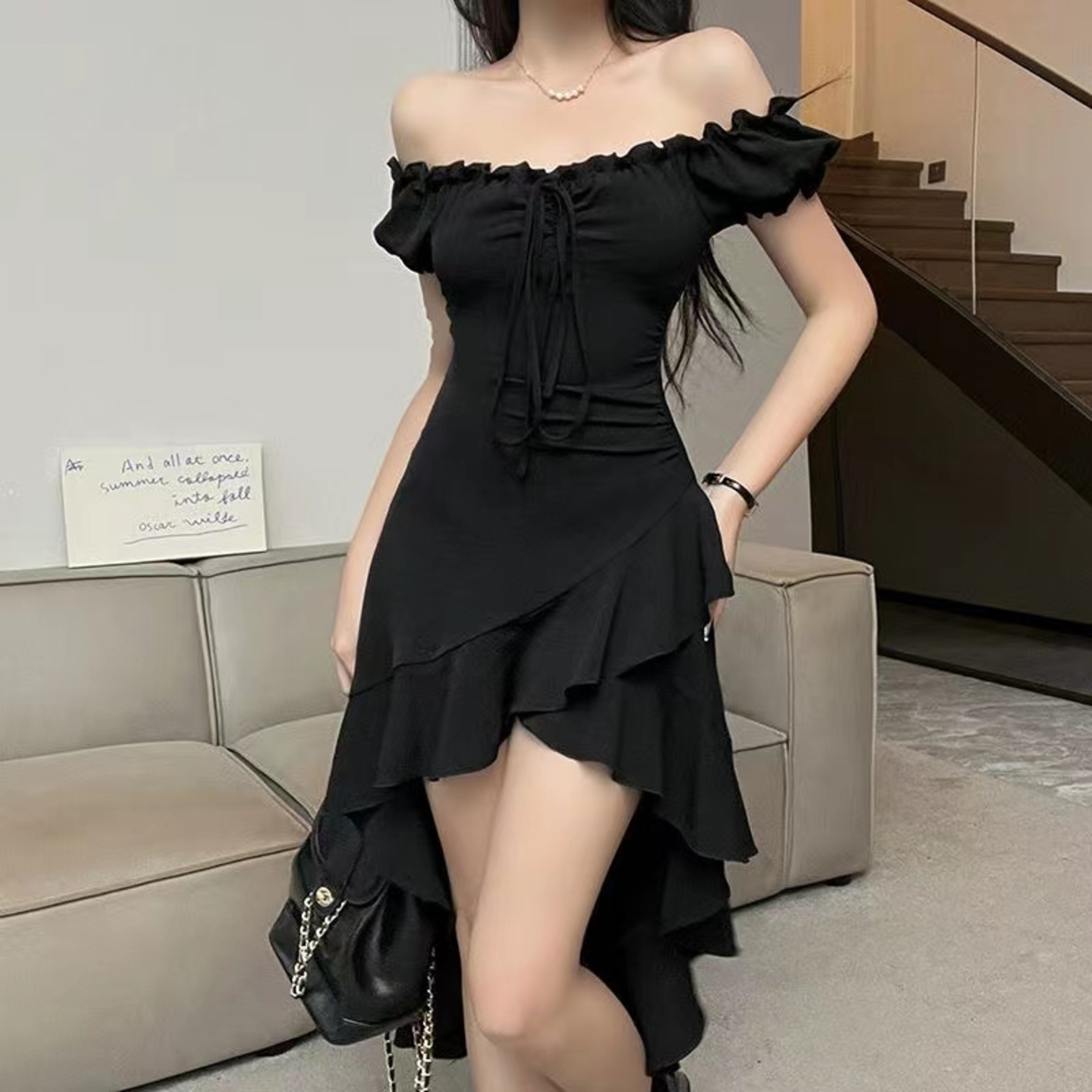 Off Shoulder A Line Midi Dress with Ruffle Sleeves for Womens – view 1