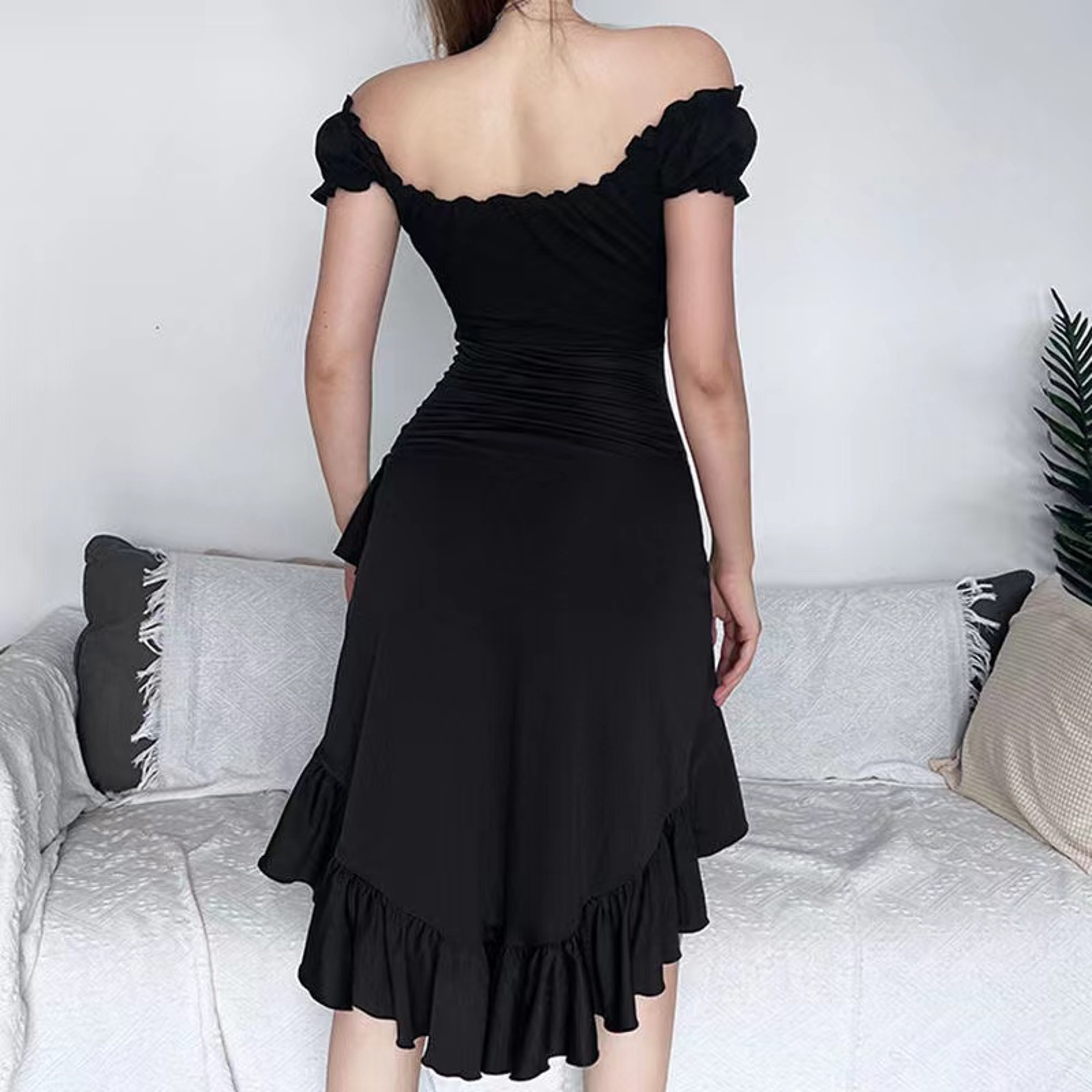 Off Shoulder A Line Midi Dress with Ruffle Sleeves for Womens – view 4