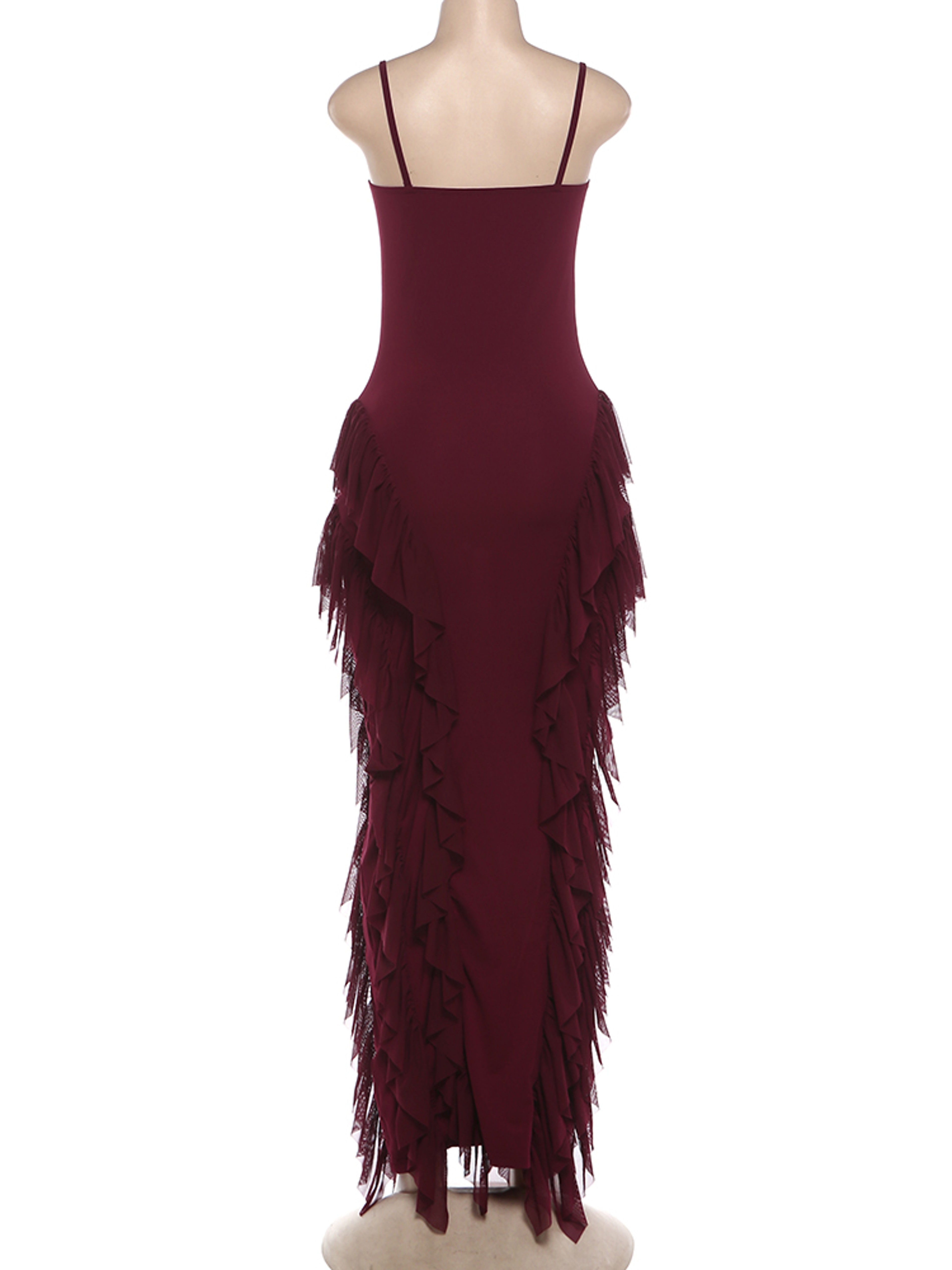 Kliou Backless Maxi Dress Elegant Mesh Ruffle Bodycon Evening Gown 3