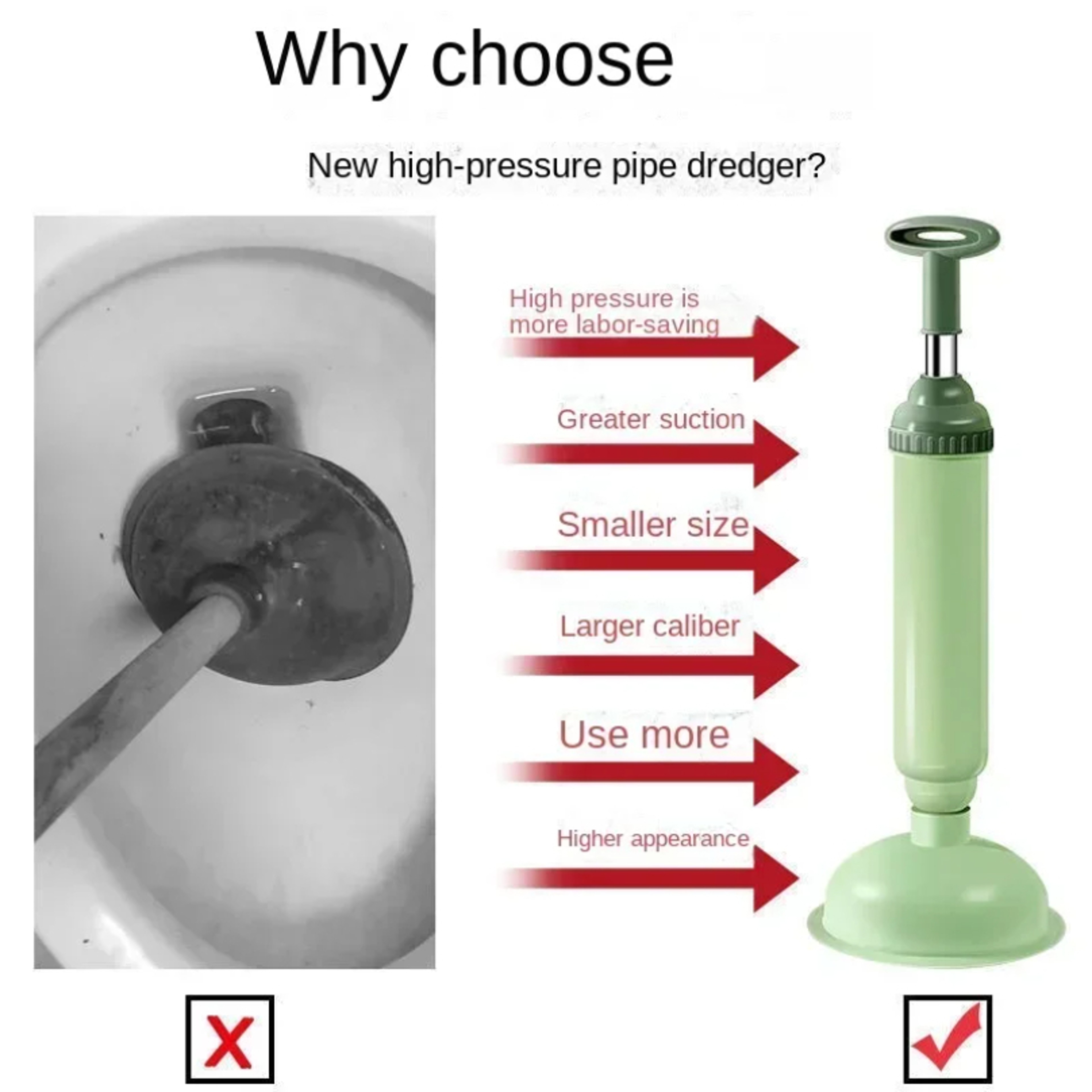High Pressure Drain Cleaner Toilet Plunger For Bathroom Kitchen Sink Pipe Unclogging 4