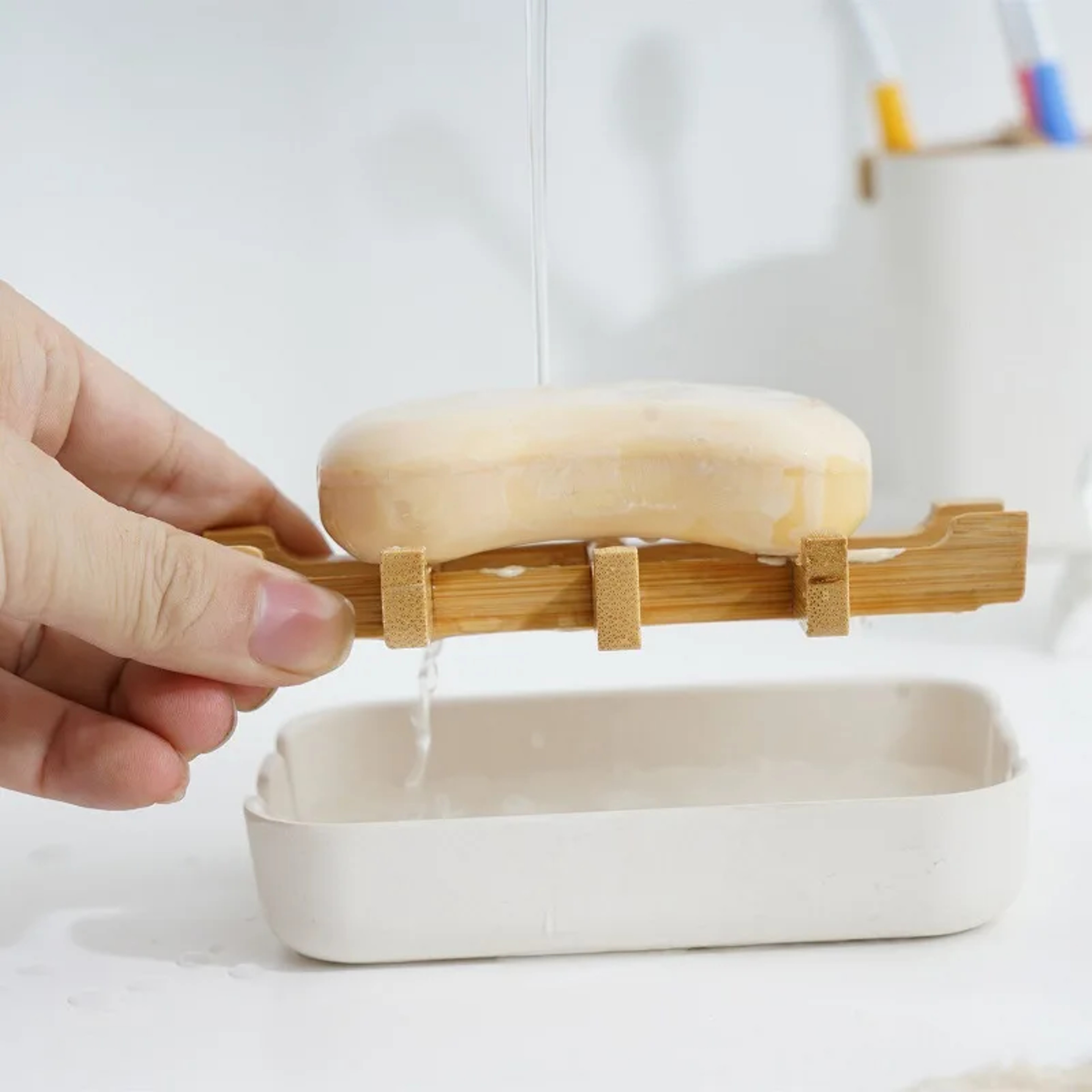 Premium Bamboo Soap Dish With SelfDraining Wooden Holder For Bathroom  Kitchen 1