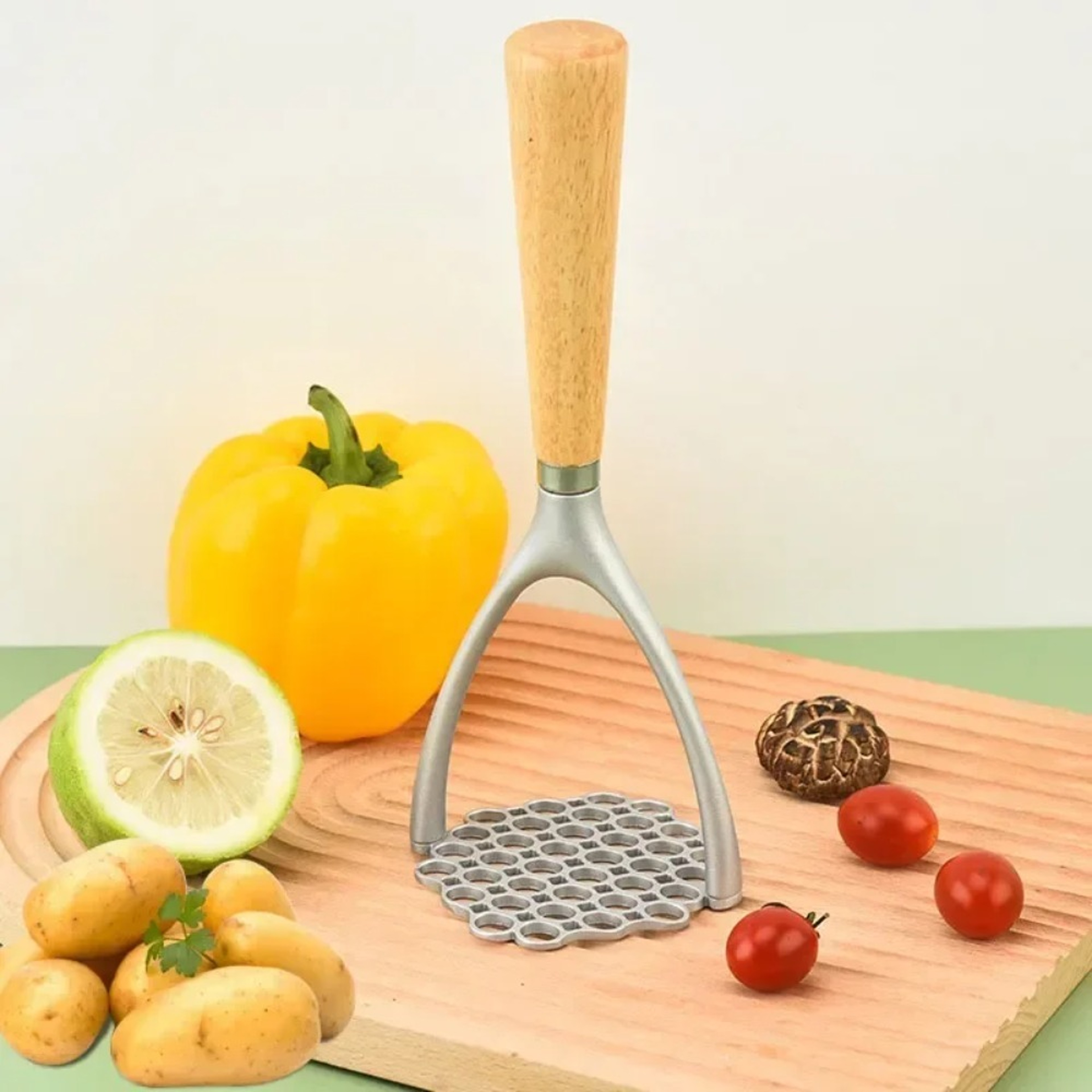 Premium Potato Ricer  Potato Masher With Wooden Handle Aluminum Kitchen Press 0