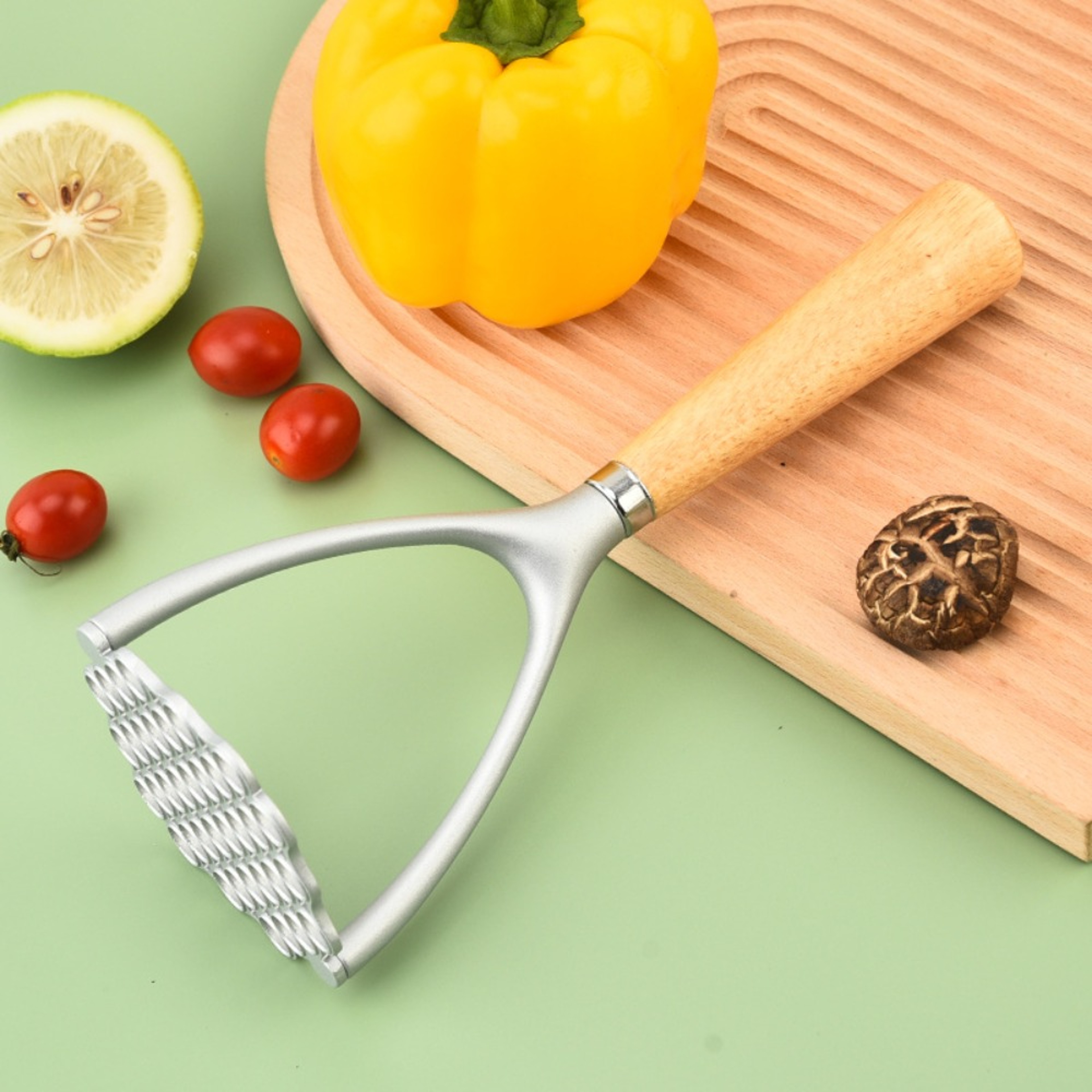 Premium Potato Ricer  Potato Masher With Wooden Handle Aluminum Kitchen Press 2