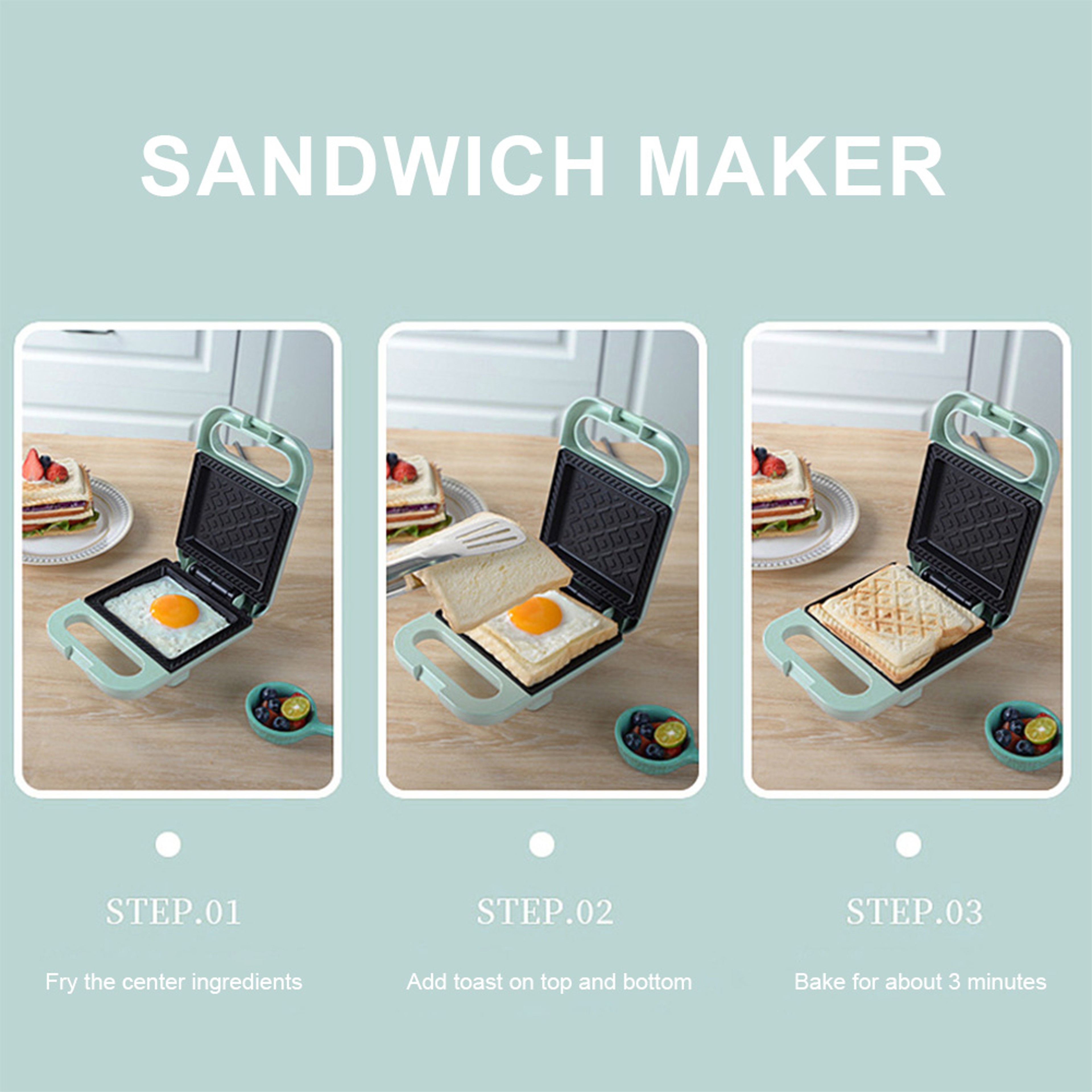 RapidToast Sandwich Maker Non Stick Breakfast Sandwich Maker Electric Toaster Press 2