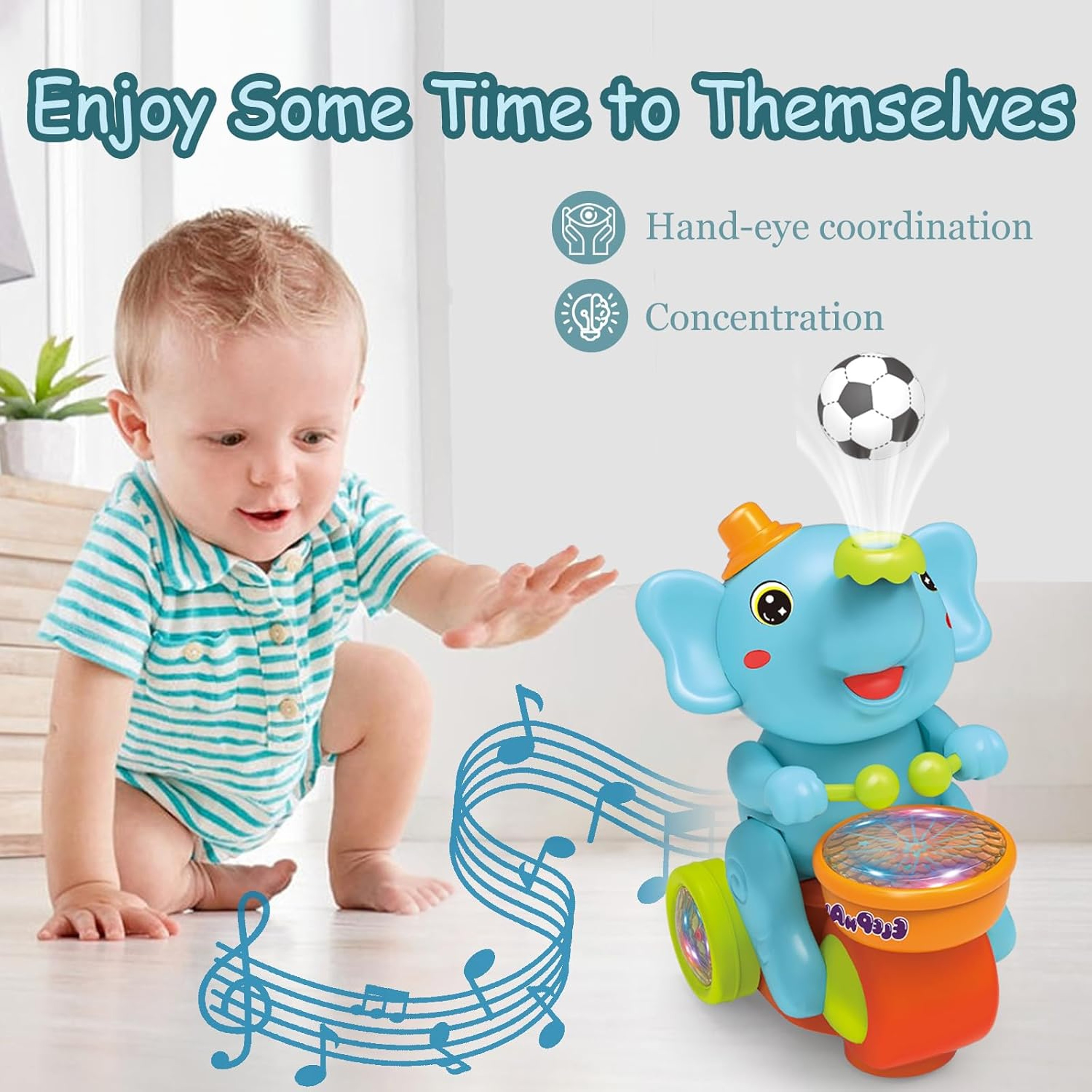 Musical Elephant Baby Crawling Toy With Floating Ball LED Lights  Interactive Sensory Play 3