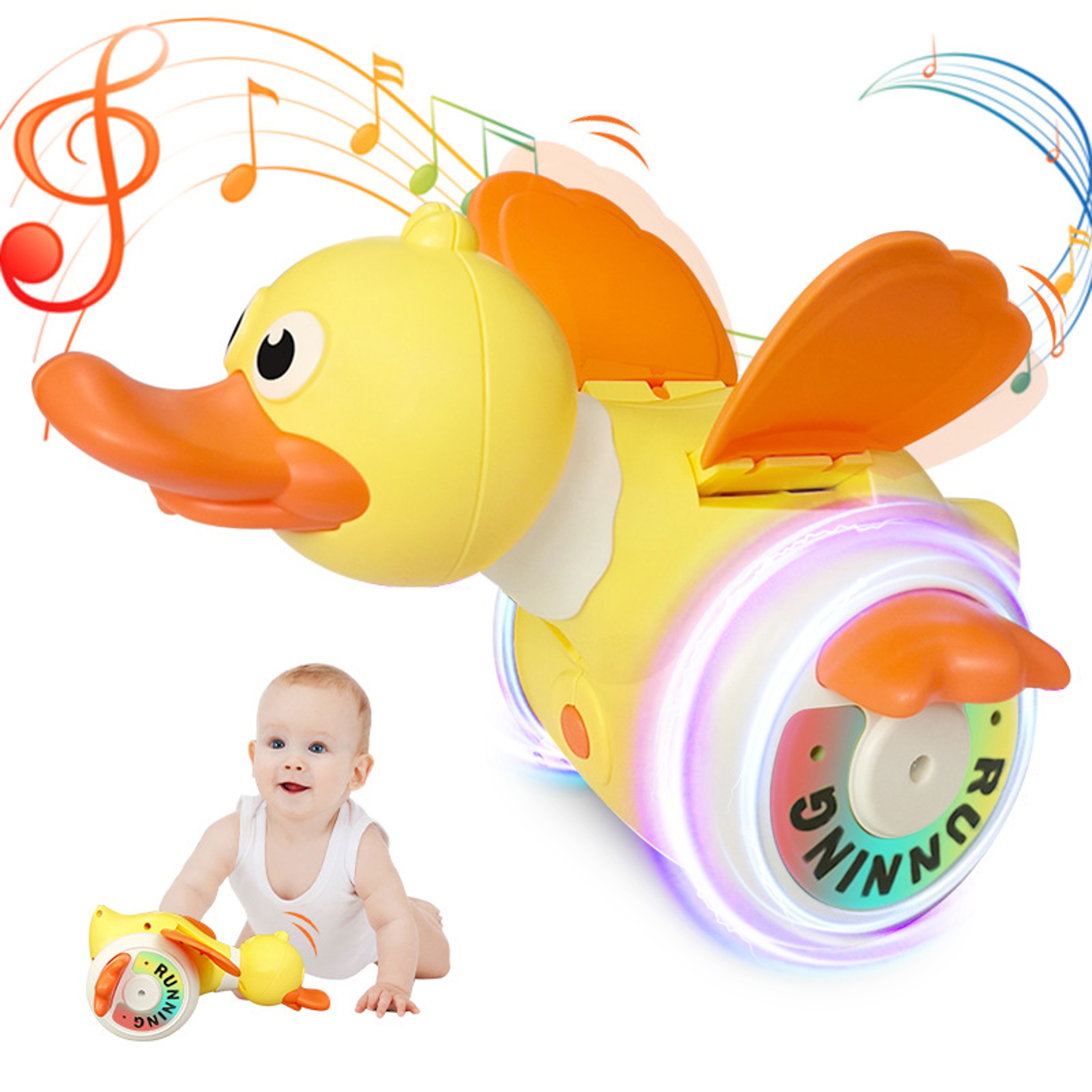 Interactive Rotating Duck Tummy Time Toy With Lights  Music For Crawling Baby Learning 0