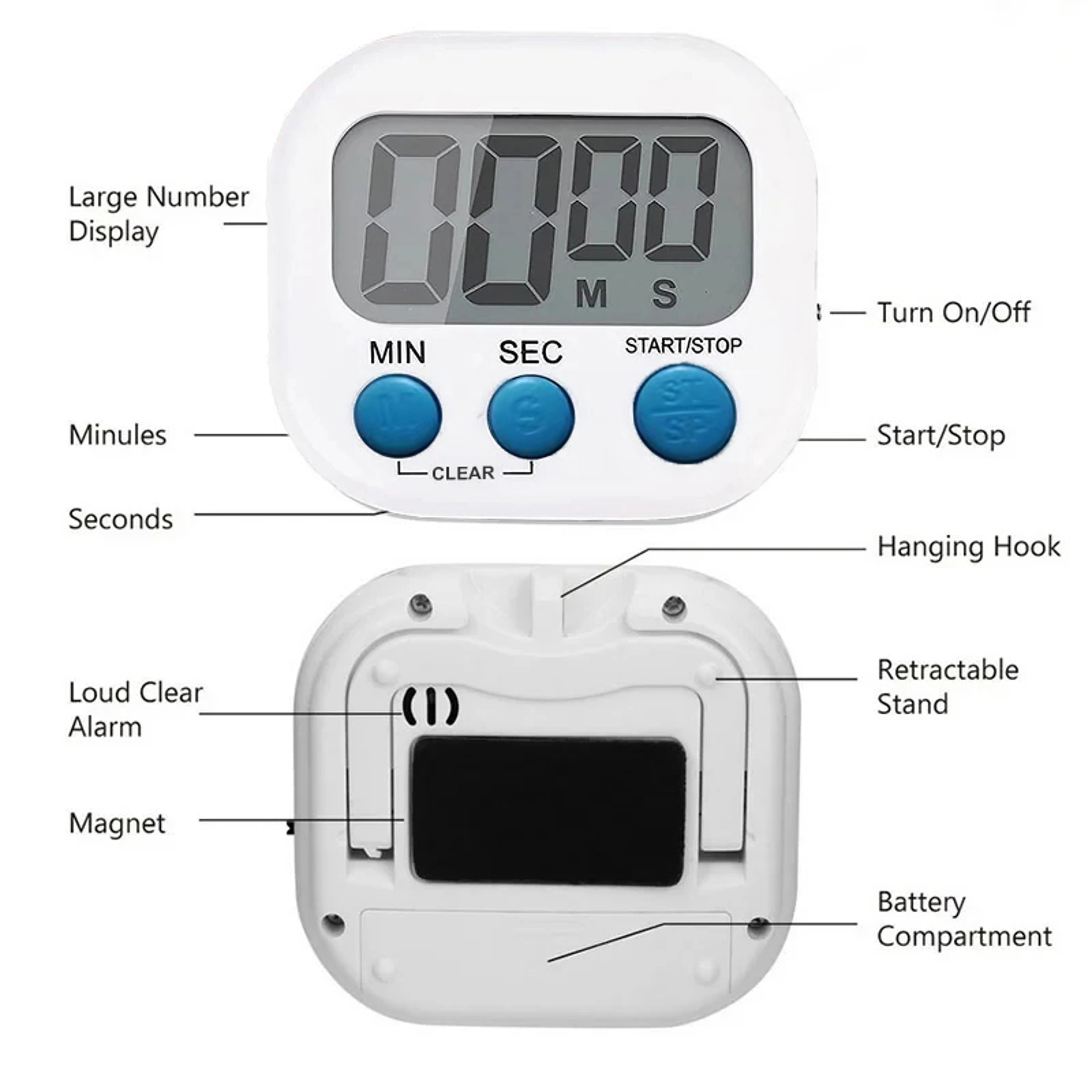 Magnetic Digital Kitchen Timer With Large LCD Display And Loud Alarm For Cooking  Baking 3