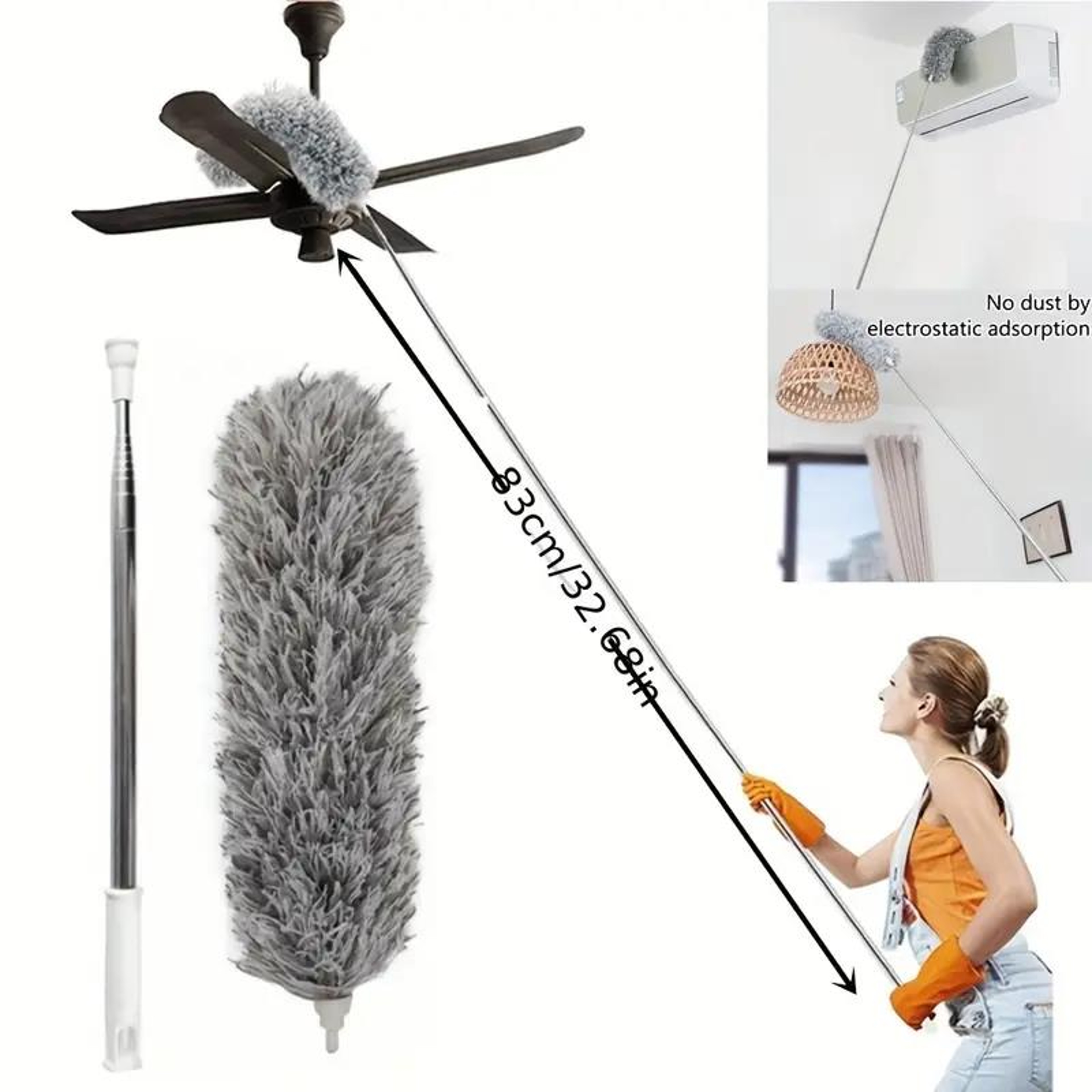 Extendable Microfiber Duster With Bendable Head Long Handle Ceiling Cleaning Brush 1