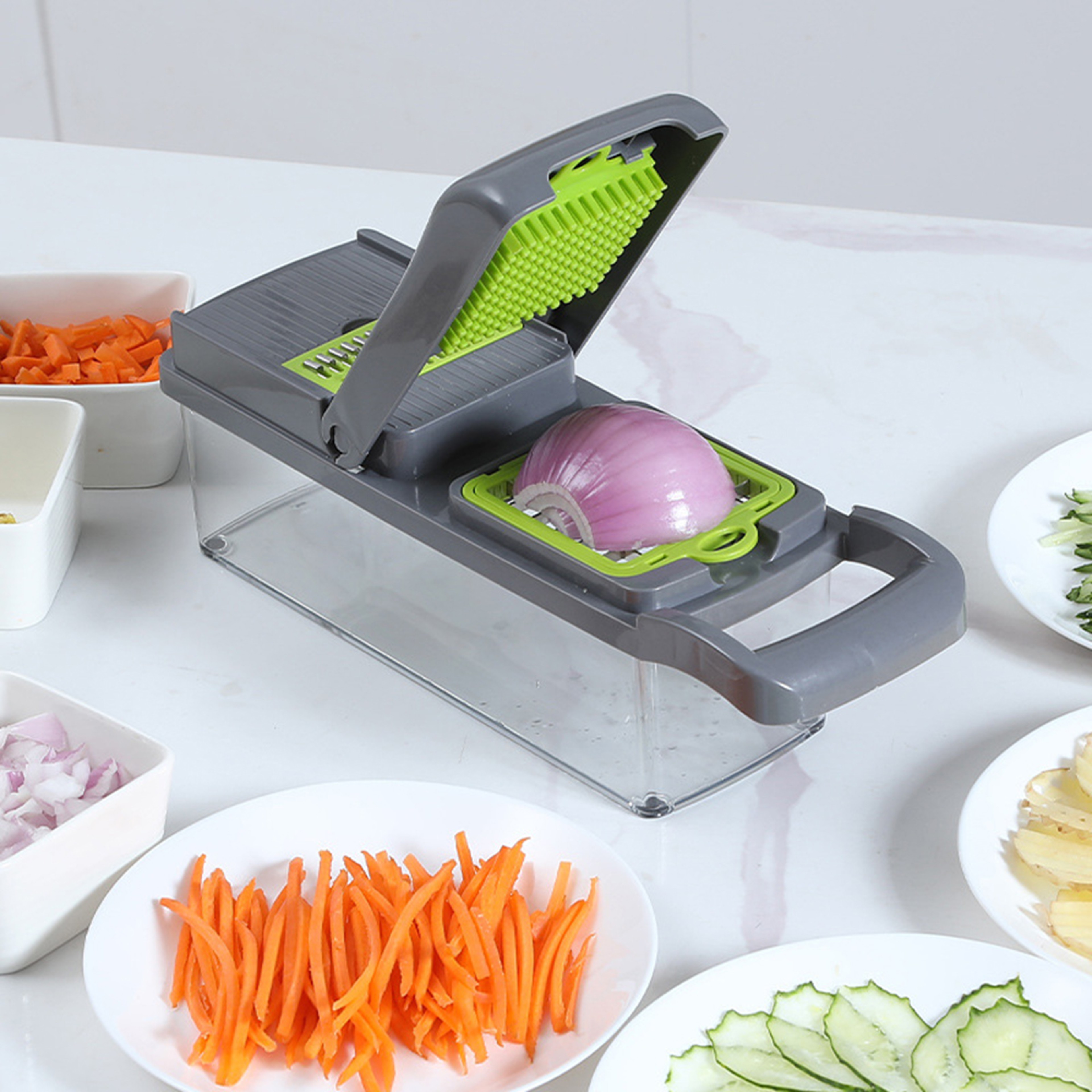 Multifunction Vegetable Slicer  Vegetable Chopper With Basket And Interchangeable Blades 0