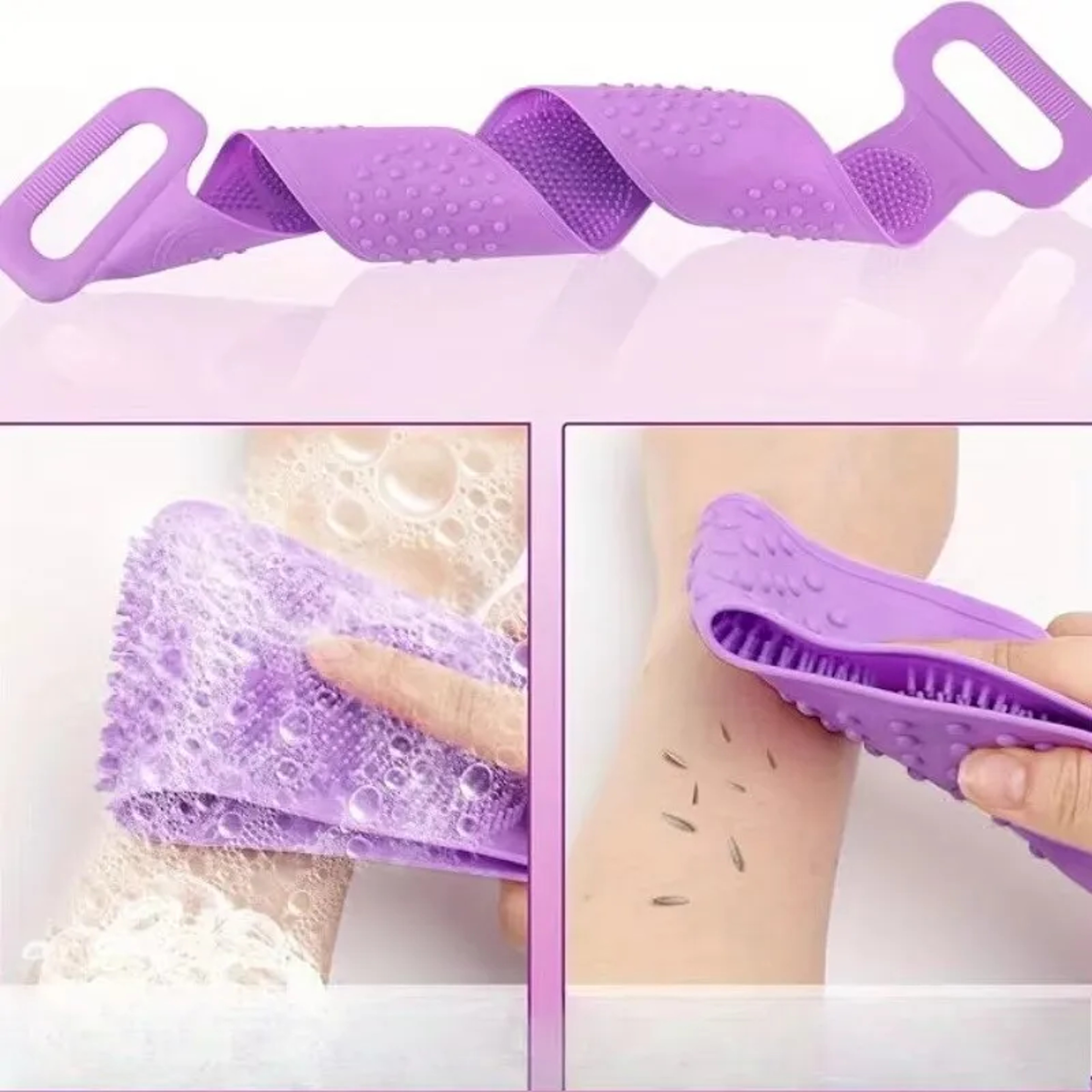 FlexClean Silicone Body Scrubber Exfoliating Bath Brush With Back Strap 2