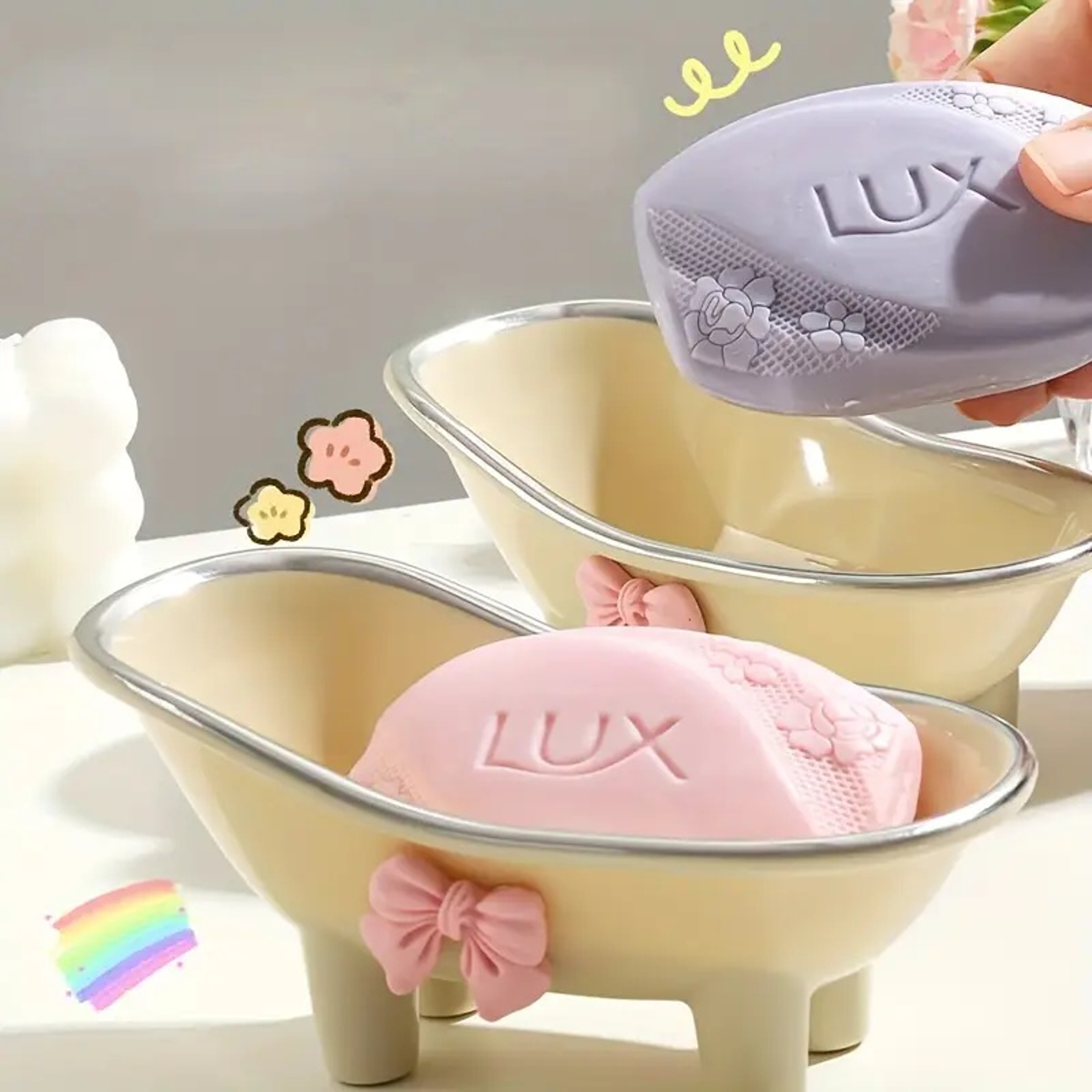 Cute Bowknot Soap Dish Self Draining Bathroom Soap Holder For Kitchen  Bathroom 2