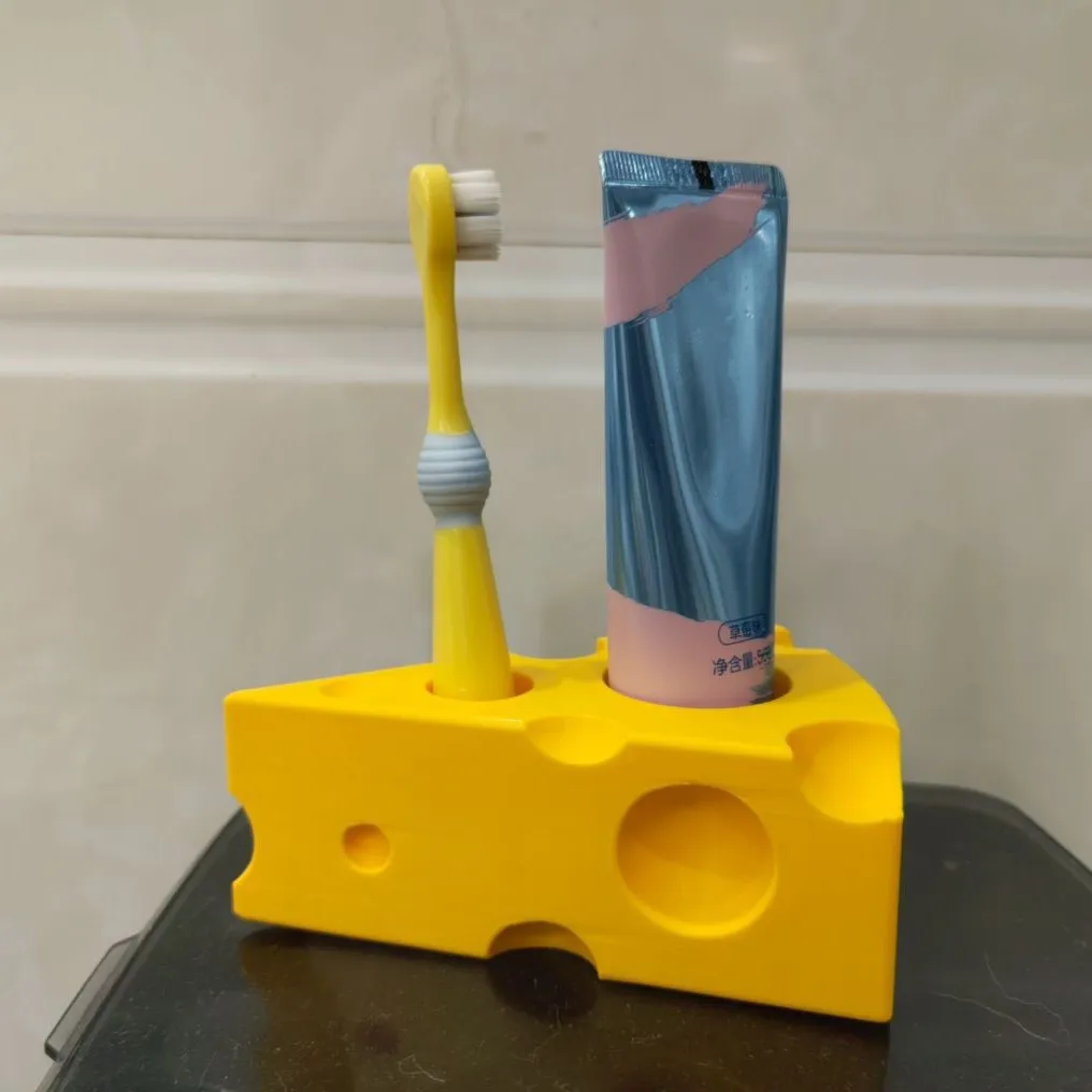 Cute Cheese Toothbrush Holder With Toothpaste Organizer For Fun Bathroom Storage 3
