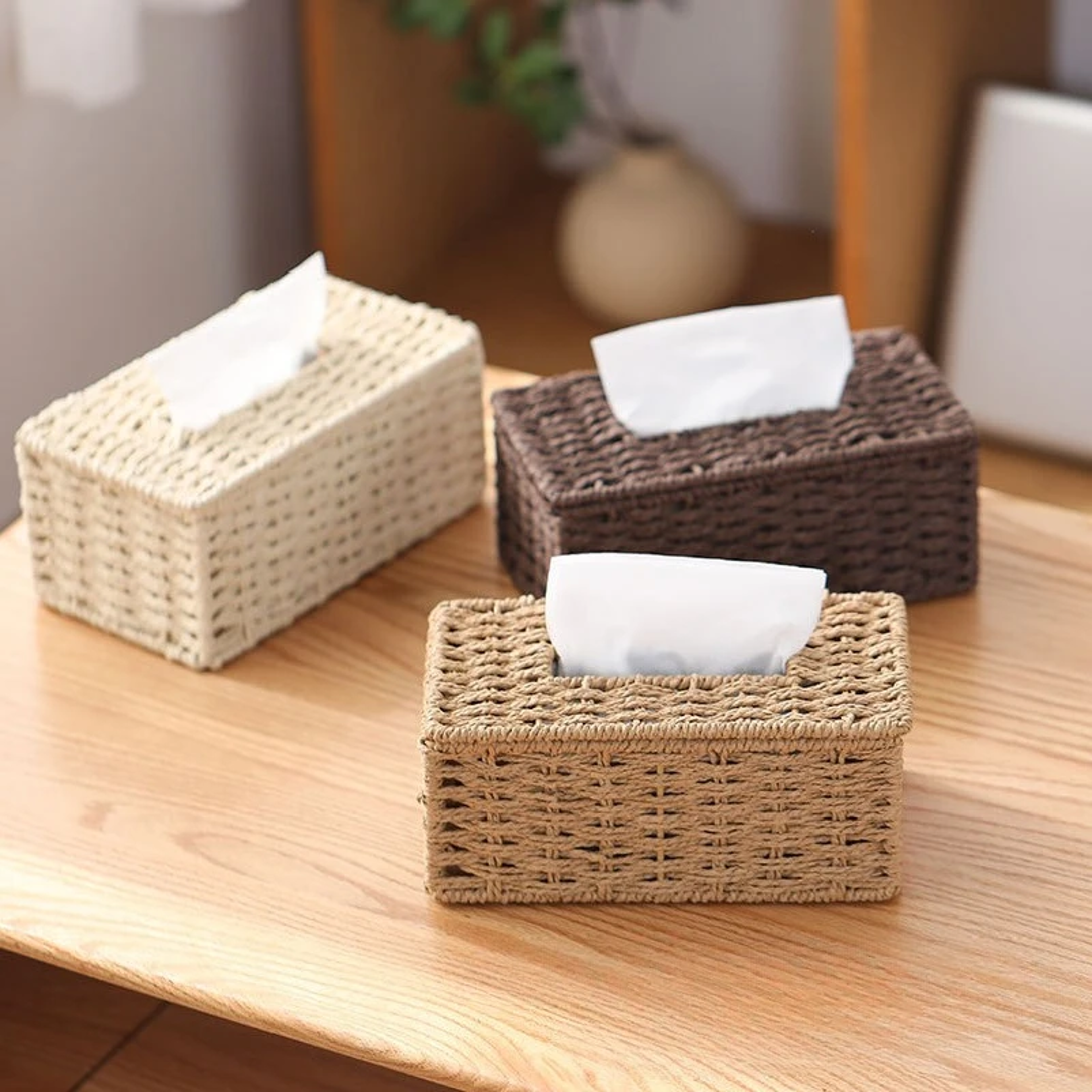 Luxury Woven Tissue Box Rattan Tissue Box Cover Decorative Tissue Holder For Home Decor 0
