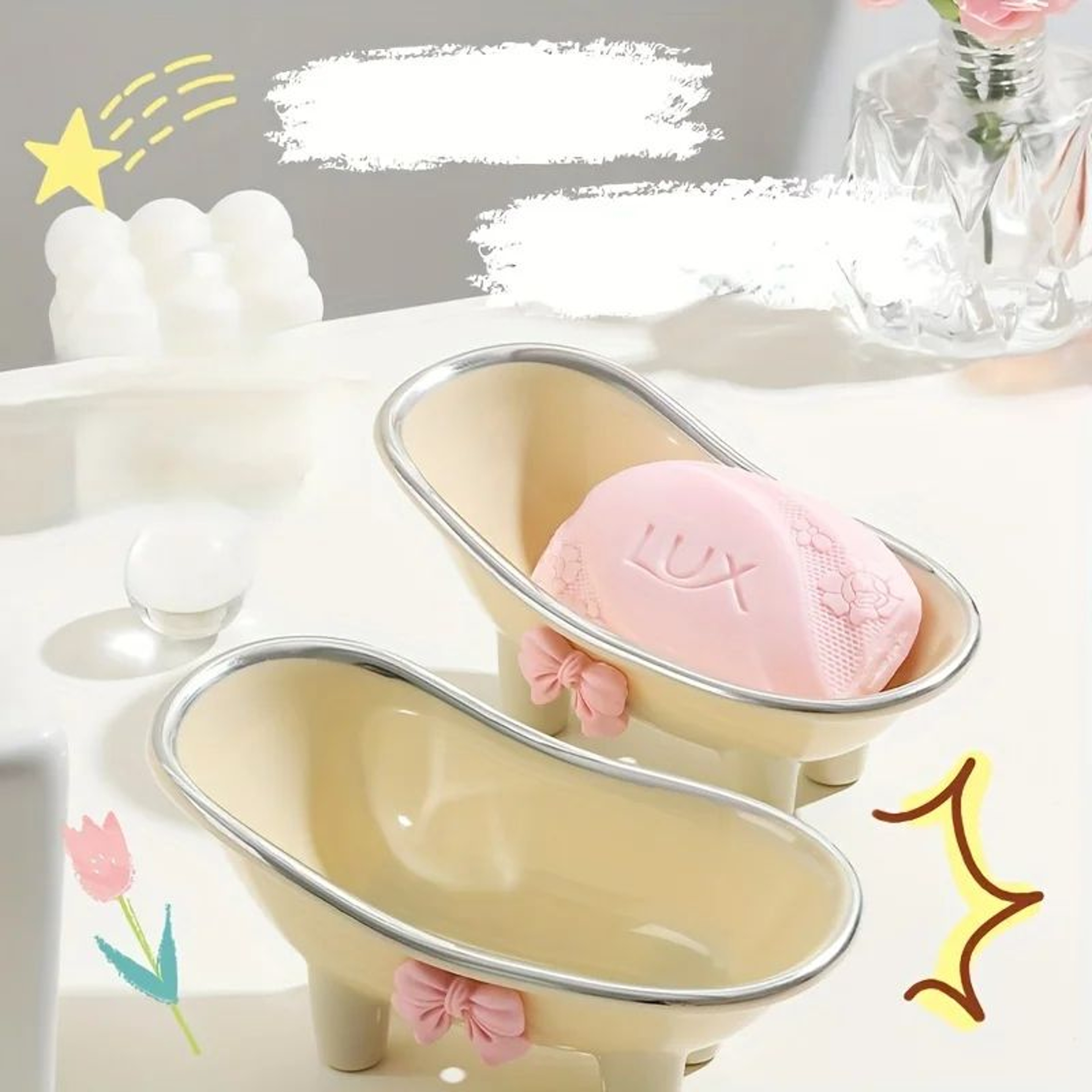 Cute Soap Dish Mini Bathtub Soap Holder With Pink Bow For Stylish Bathroom Decor 5