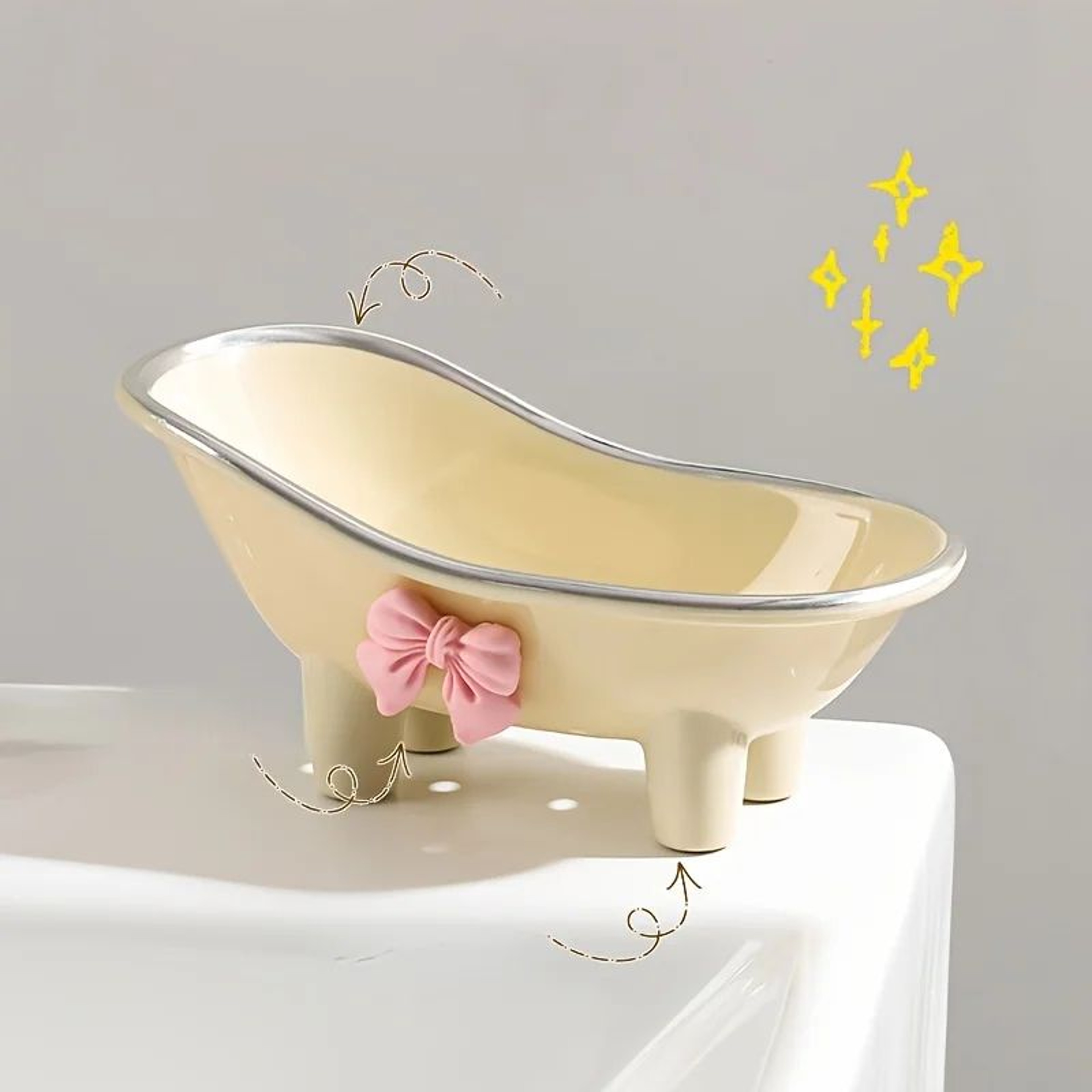 Cute Soap Dish Mini Bathtub Soap Holder With Pink Bow For Stylish Bathroom Decor 0