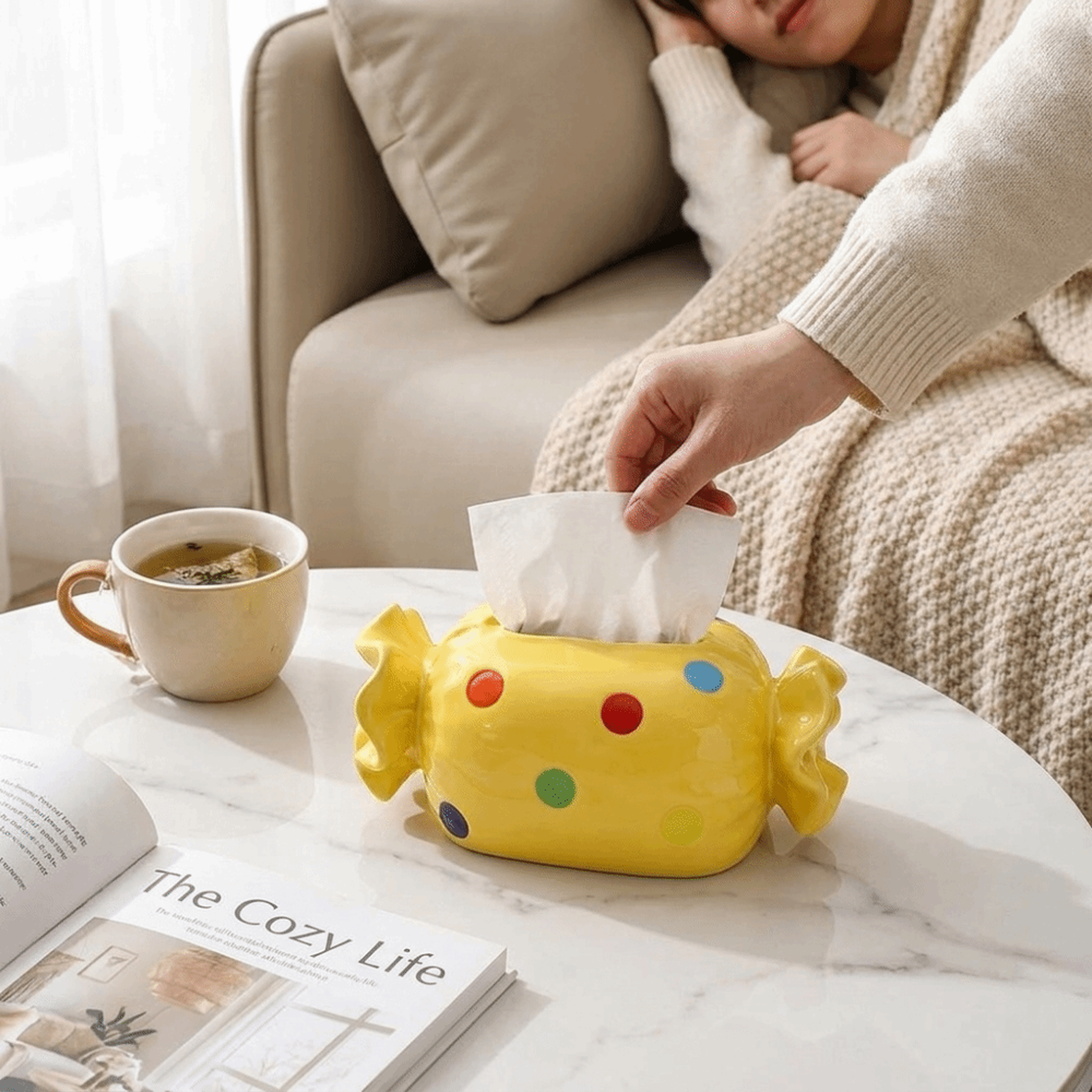 Cute Polka Dot Tissue Box Cover Decorative Napkin Holder for Coffee Table & Home Decor – view 1
