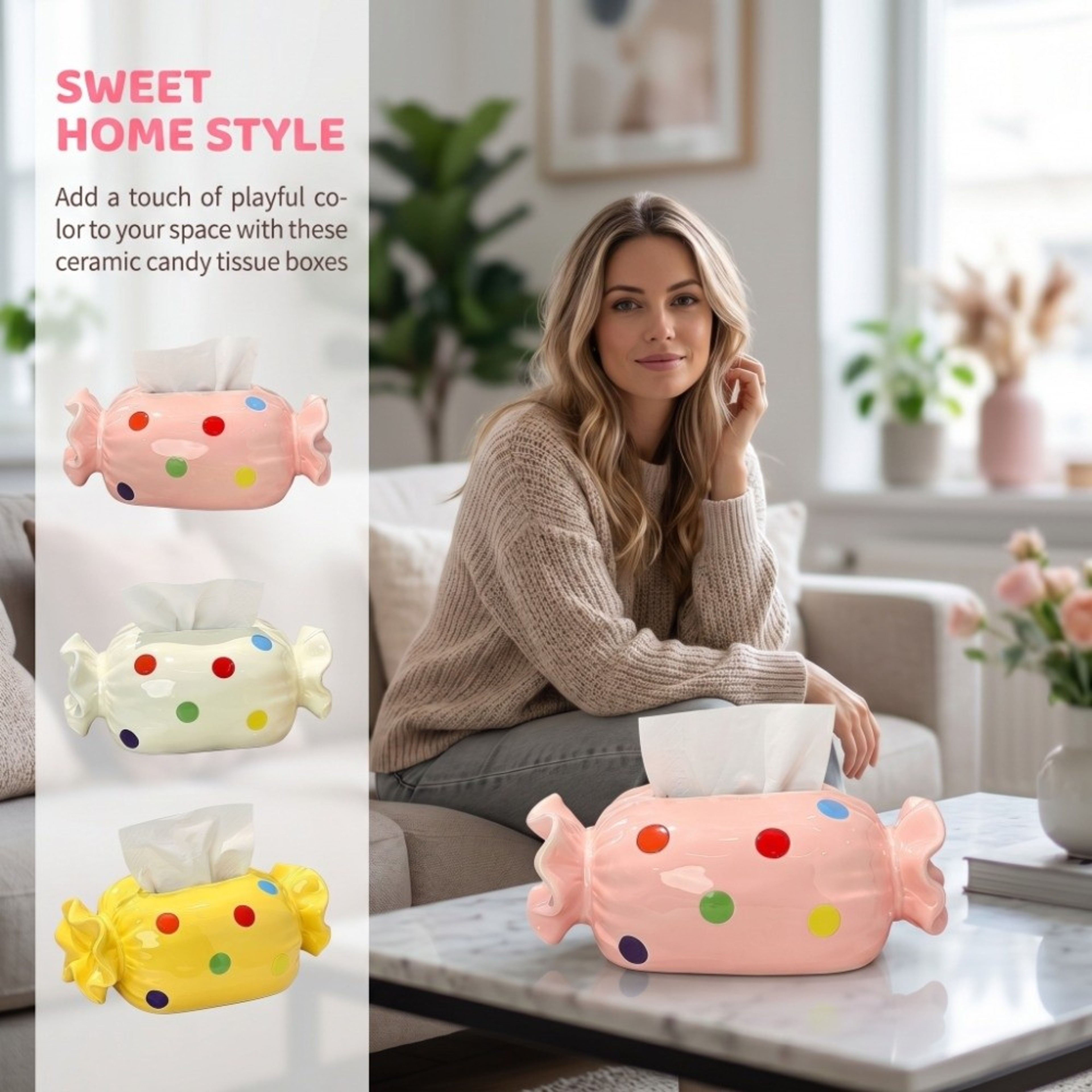 Cute Polka Dot Tissue Box Cover Decorative Napkin Holder for Coffee Table & Home Decor – view 2