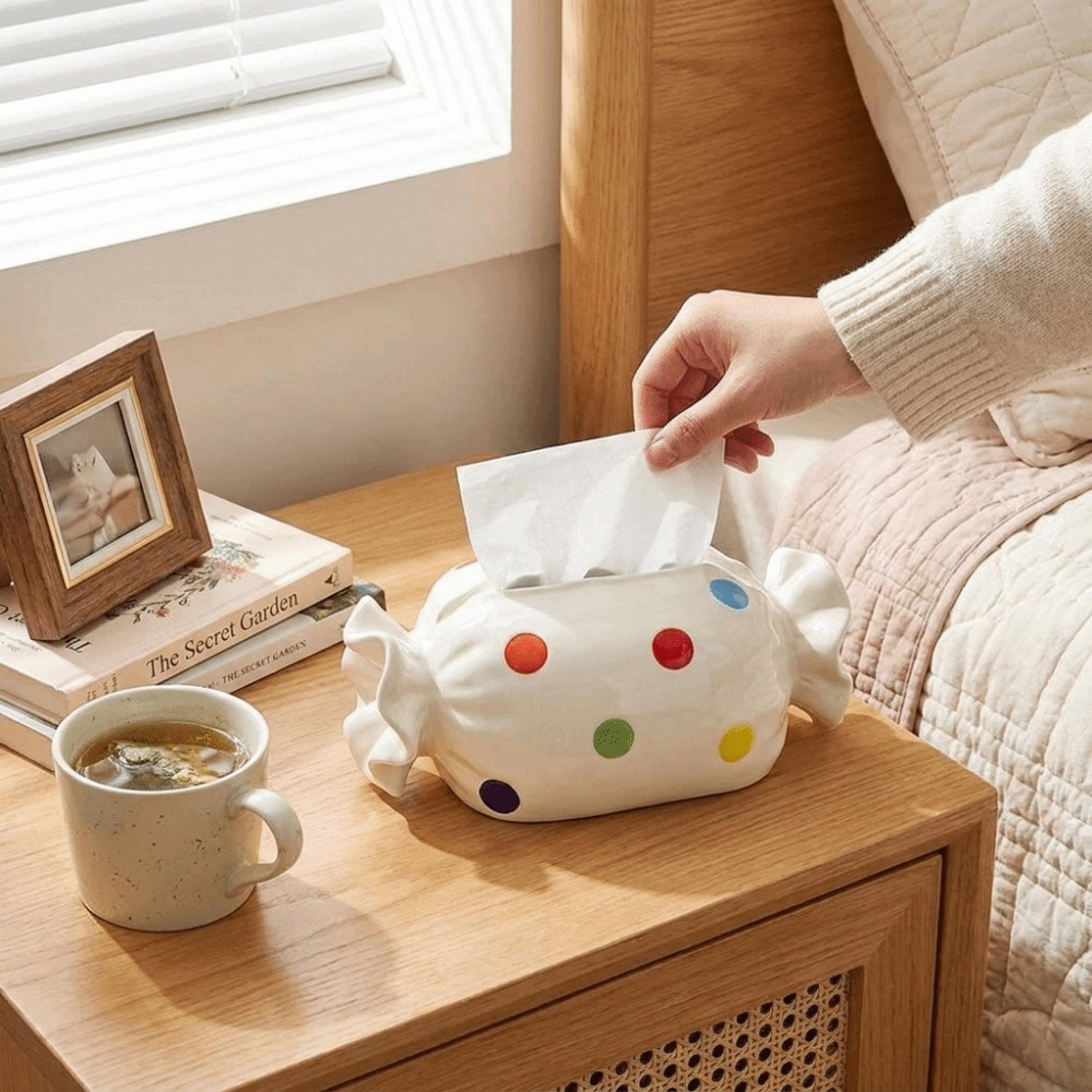 Cute Polka Dot Tissue Box Cover Decorative Napkin Holder for Coffee Table & Home Decor – view 3