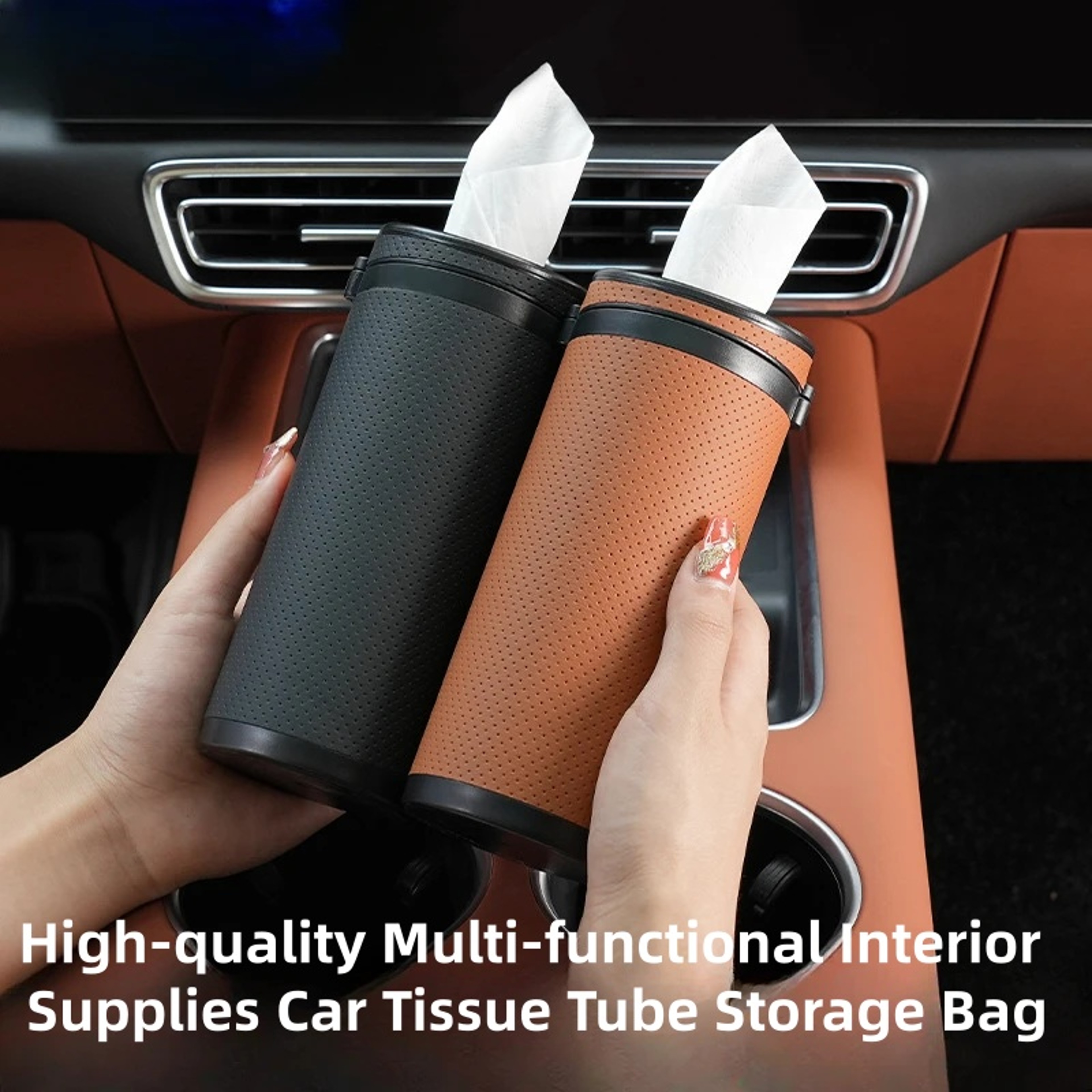 Premium Car Tissue Holder With Hanging Strap  MultiFunctional Car Tissue Box Organizer 1