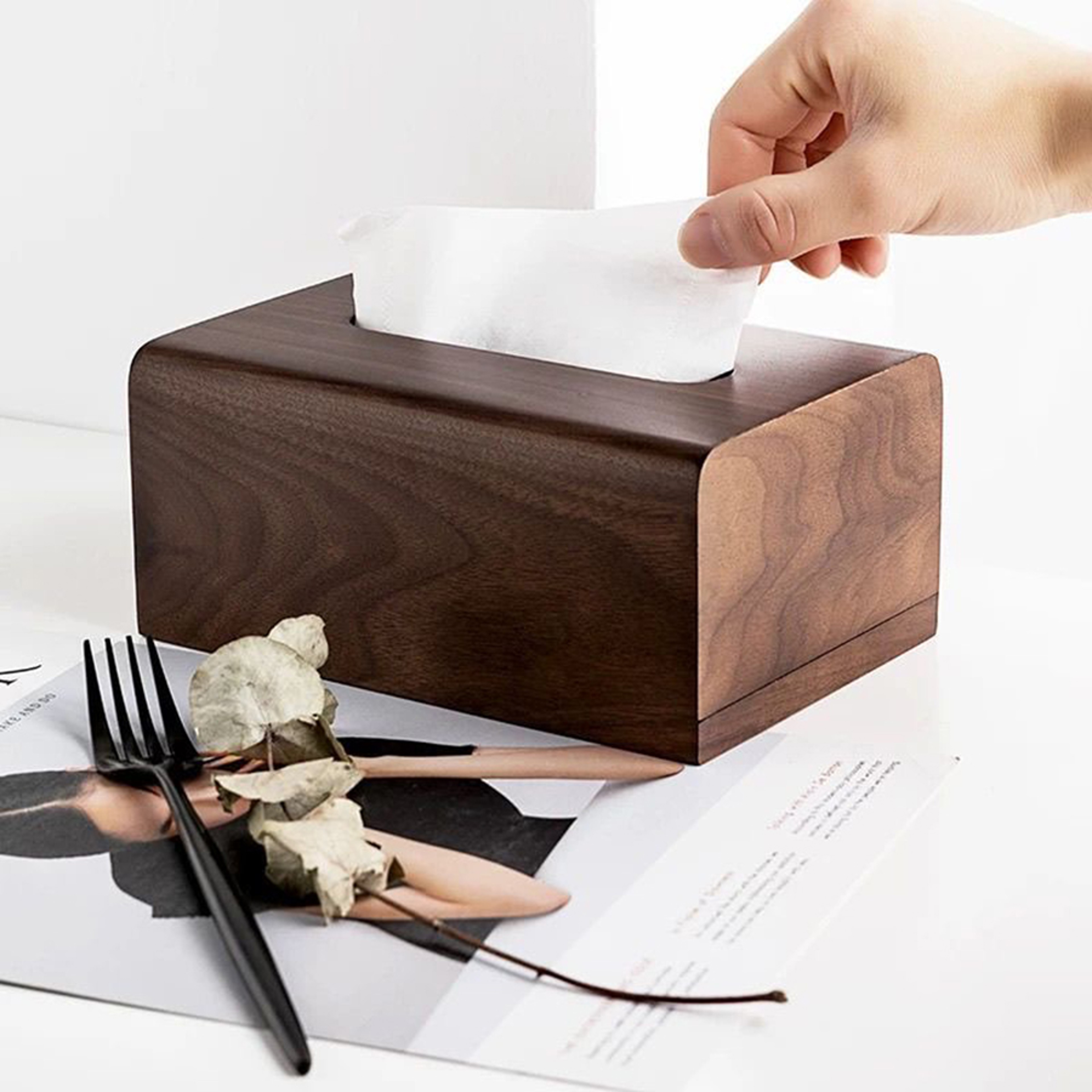 Modern Solid Wood Tissue Box Walnut Cover For Living Room Bathroom  Office Decor 3