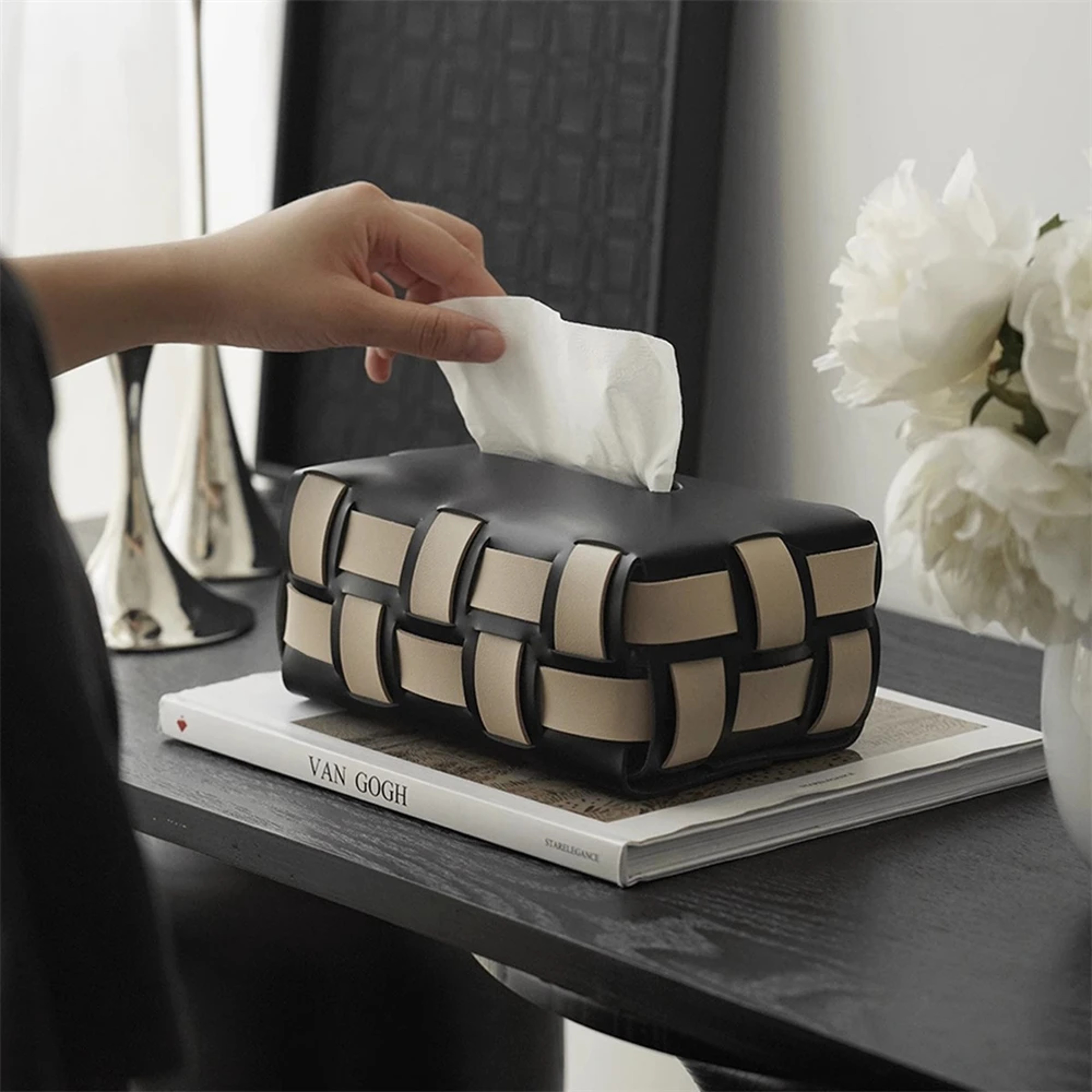 Luxury Woven Leather Tissue Box Cover Decorative Tissue Box Holder For Home  Office 1