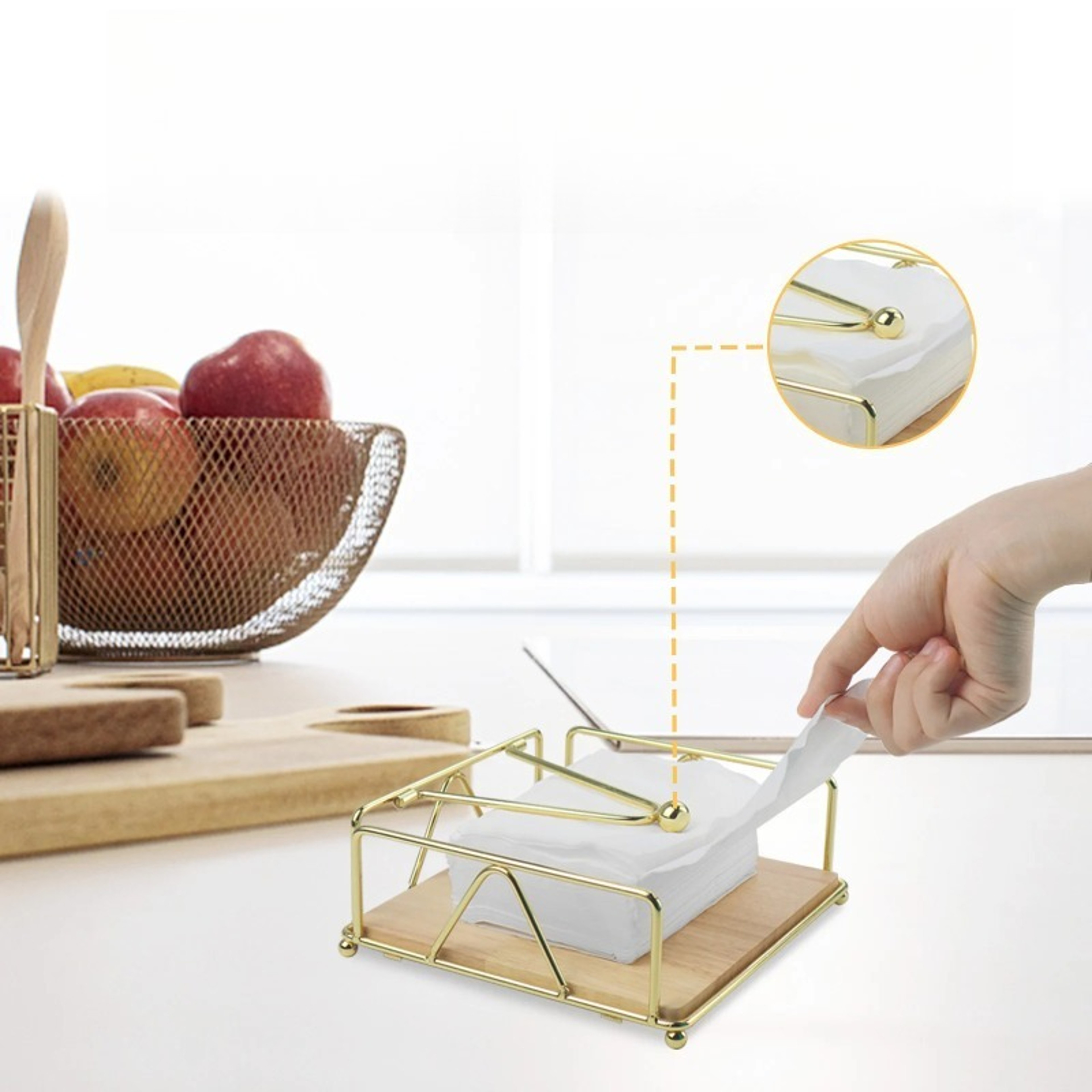Modern Napkin Holder With Solid Wood Base Metal Tabletop Tissue Dispenser For Kitchen Dining  Outdo 4