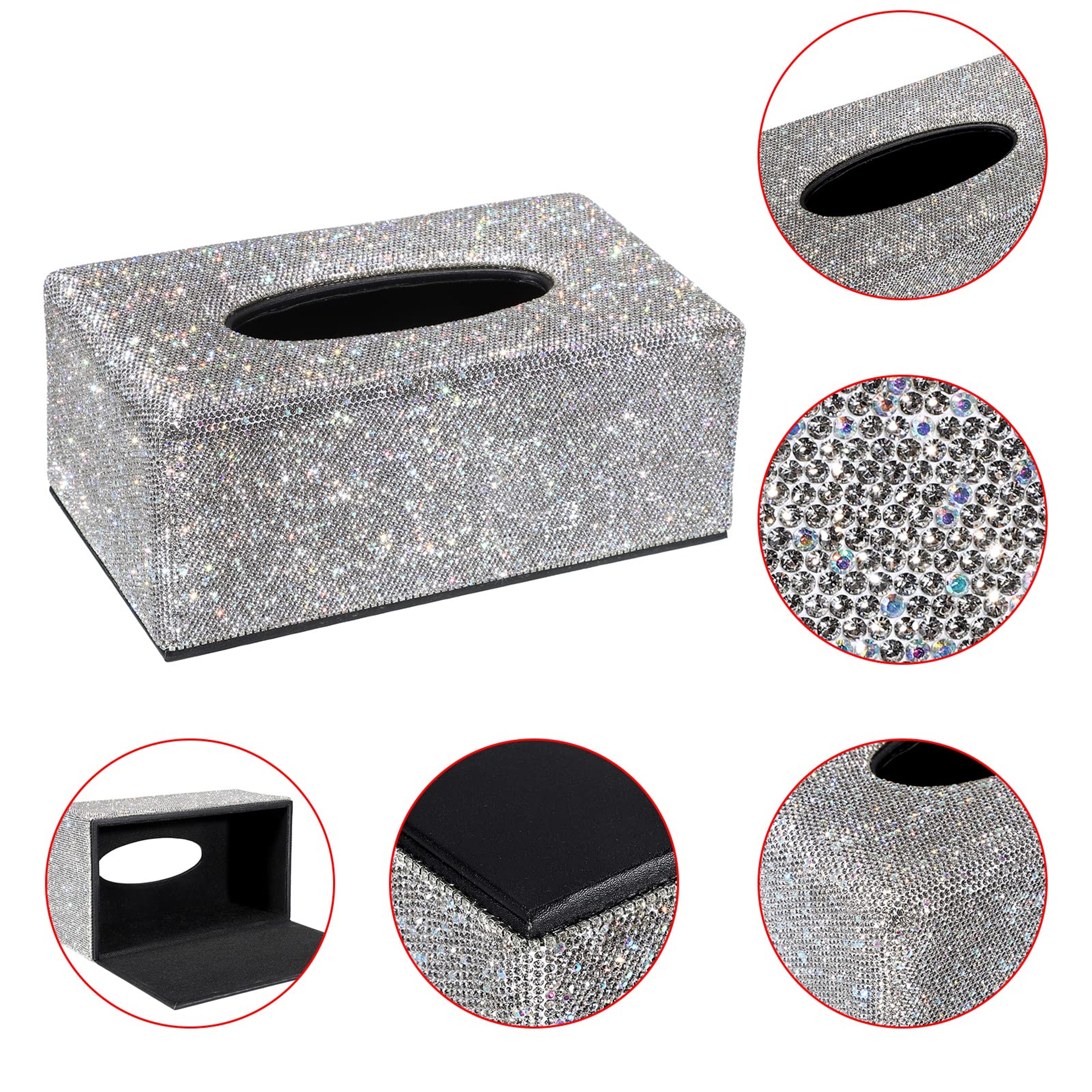 Luxury Car Tissue Holder With Sparkling Rhinestone Crystal Cover For Stylish Car Interior Decor 3