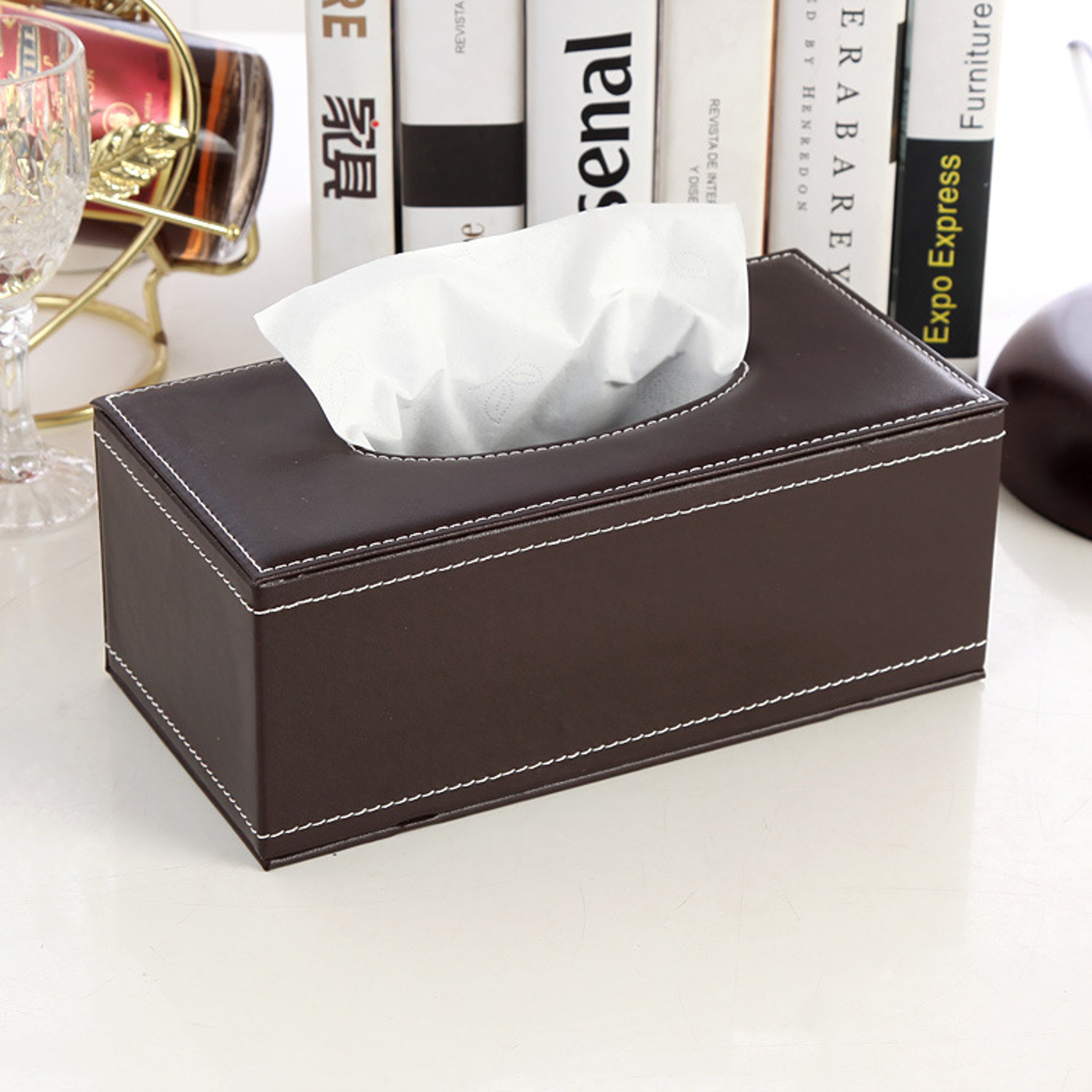 Nordic Luxury Leather Tissue Box Cover For Coffee Table Living Room  Car Decor 1