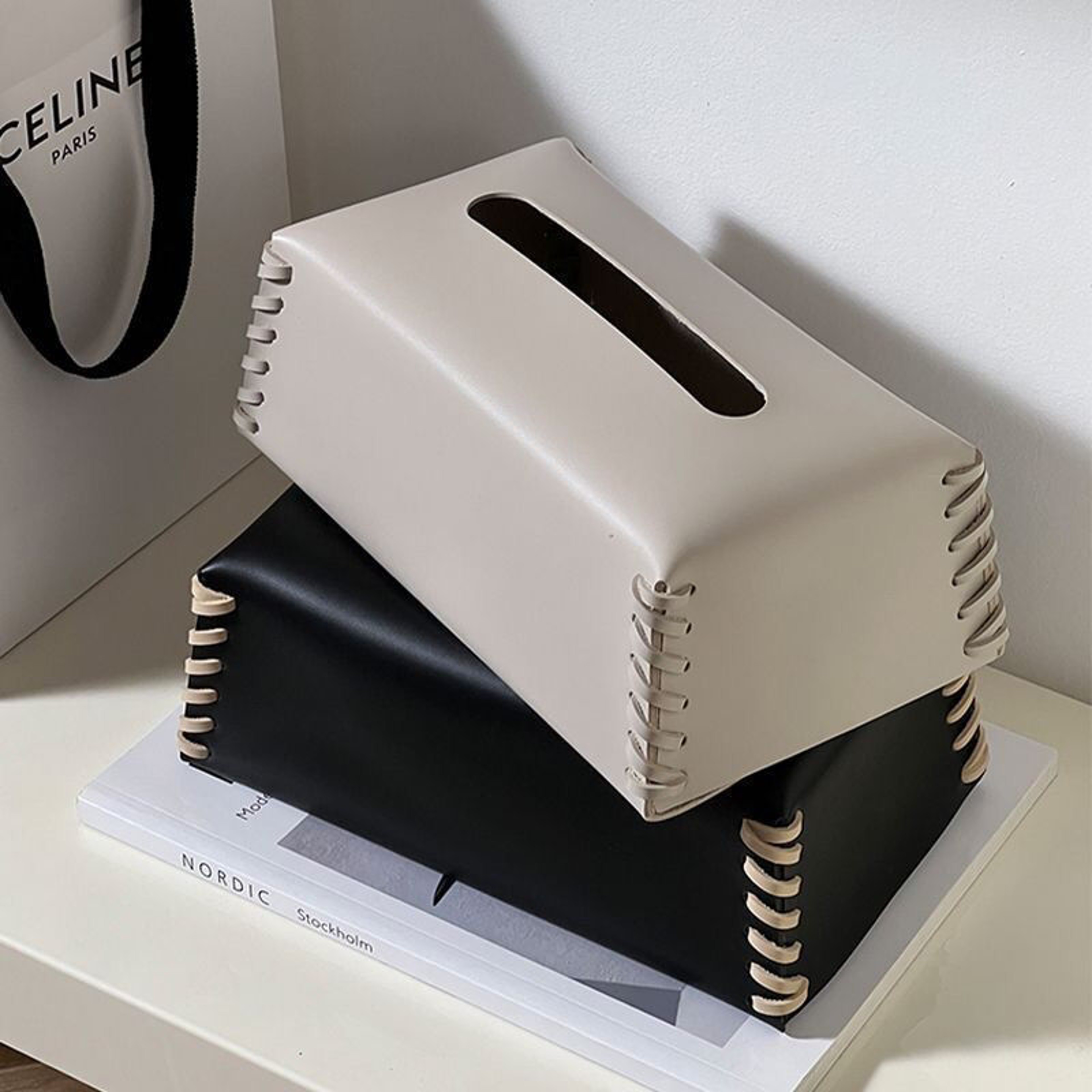 Luxury Leather Tissue Box Cover Decorative Tissue Box Holder For Coffee Table And Dining Room 2