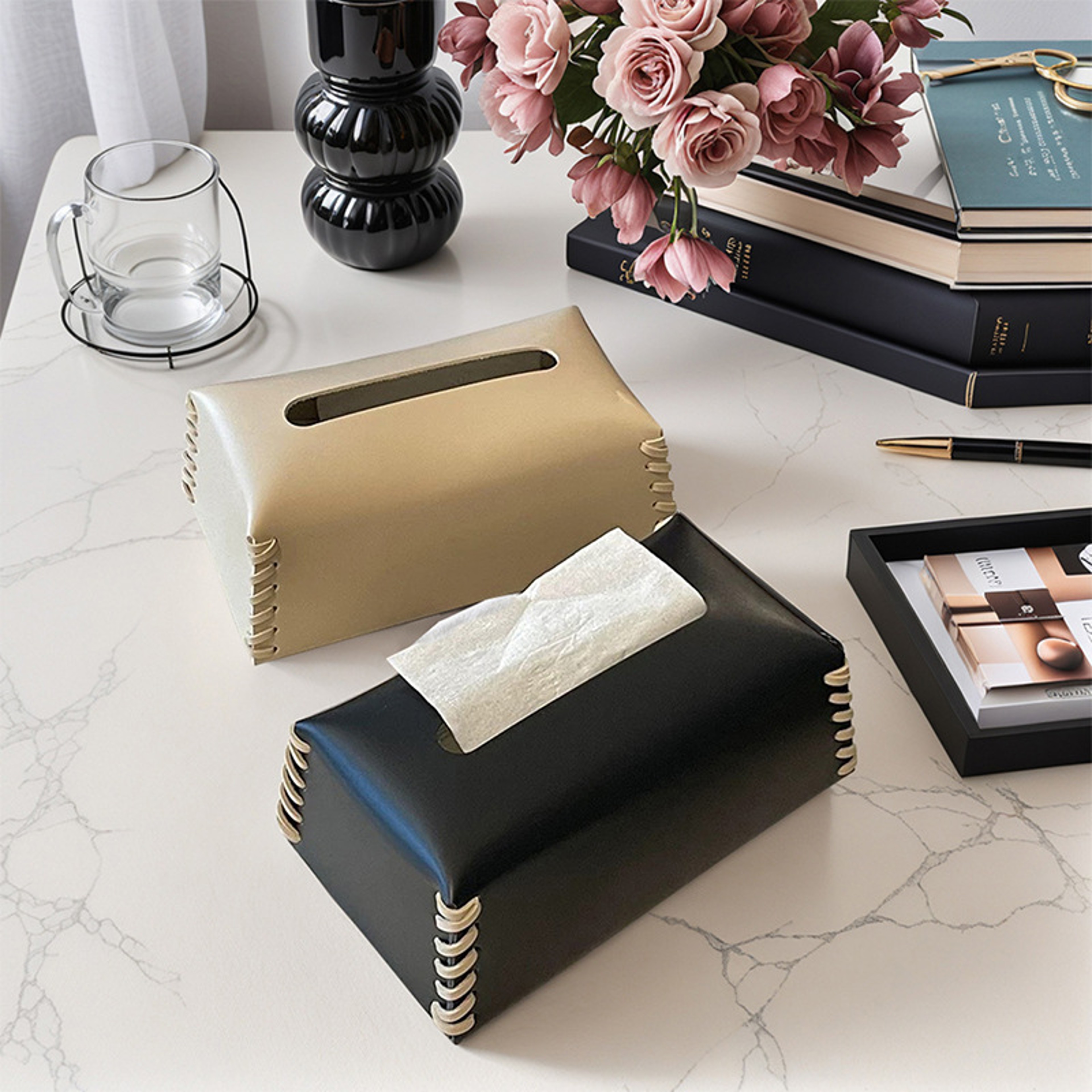 Luxury Leather Tissue Box Cover Decorative Tissue Box Holder For Coffee Table And Dining Room 0