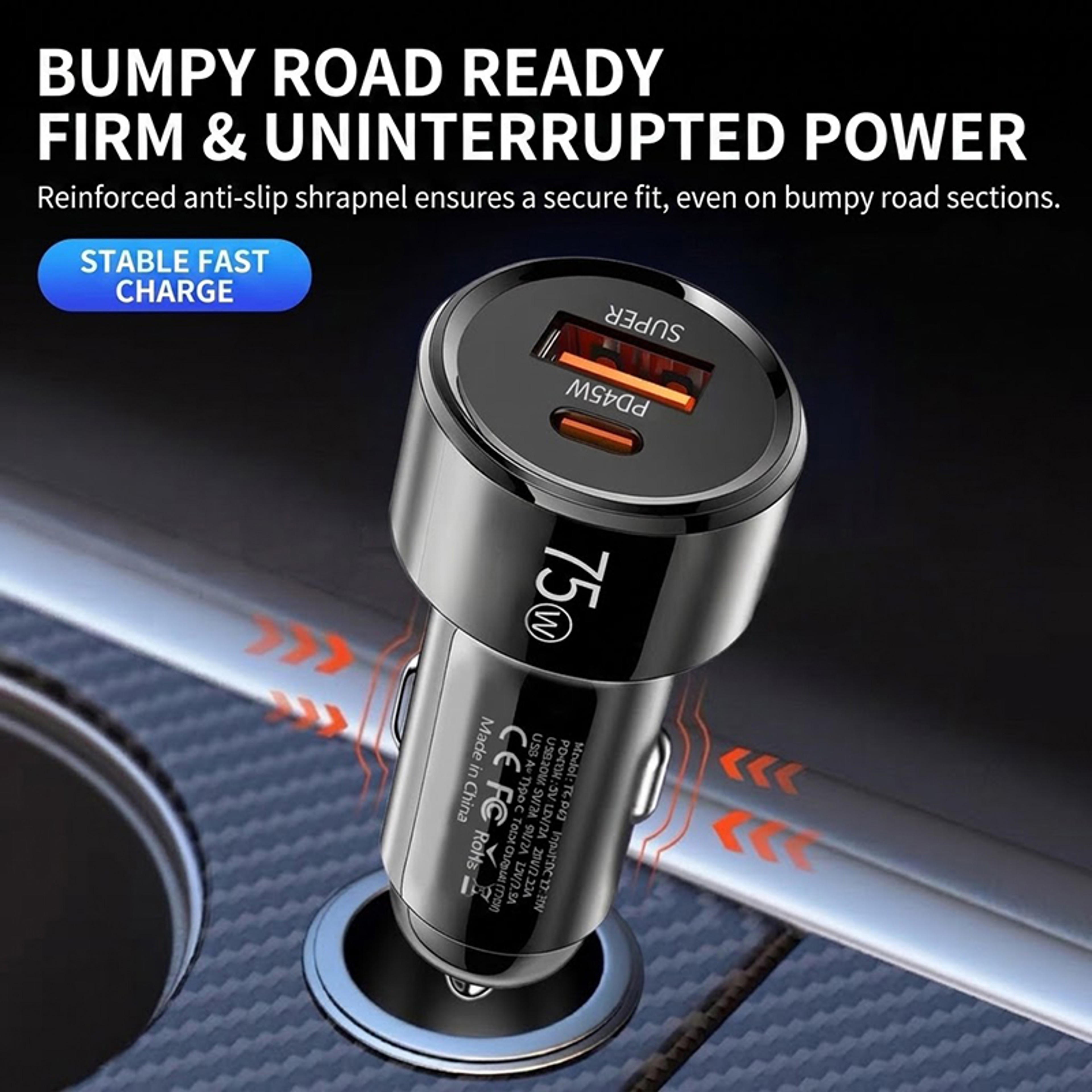 75W Car Charger Dual USB C  USB Fast Car Charger With 45W PD And 30W QC For IPhone  Android 2