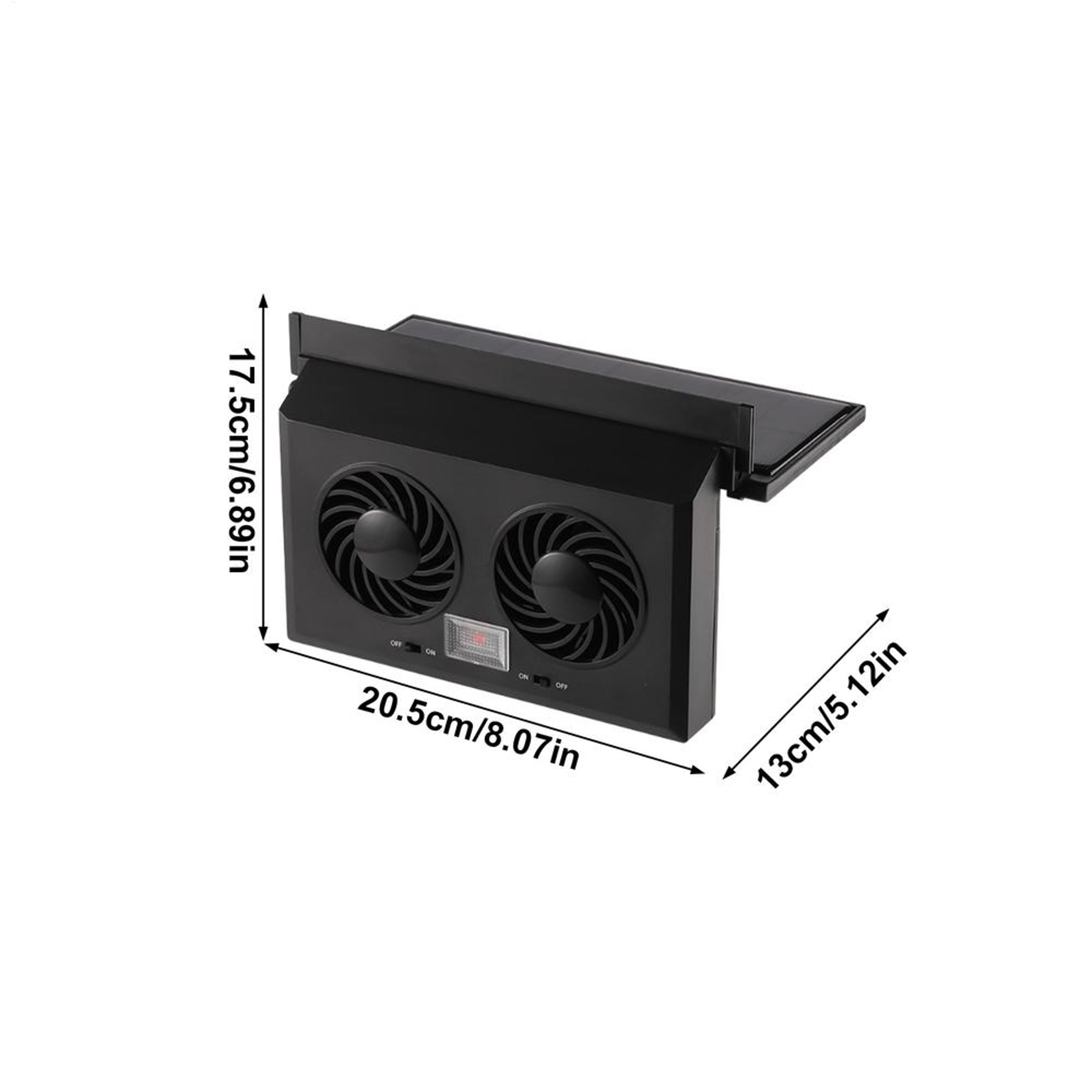 Solar Powered Car Ventilation Fan Dual Head Auto Air Circulator For Interior Cooling 7