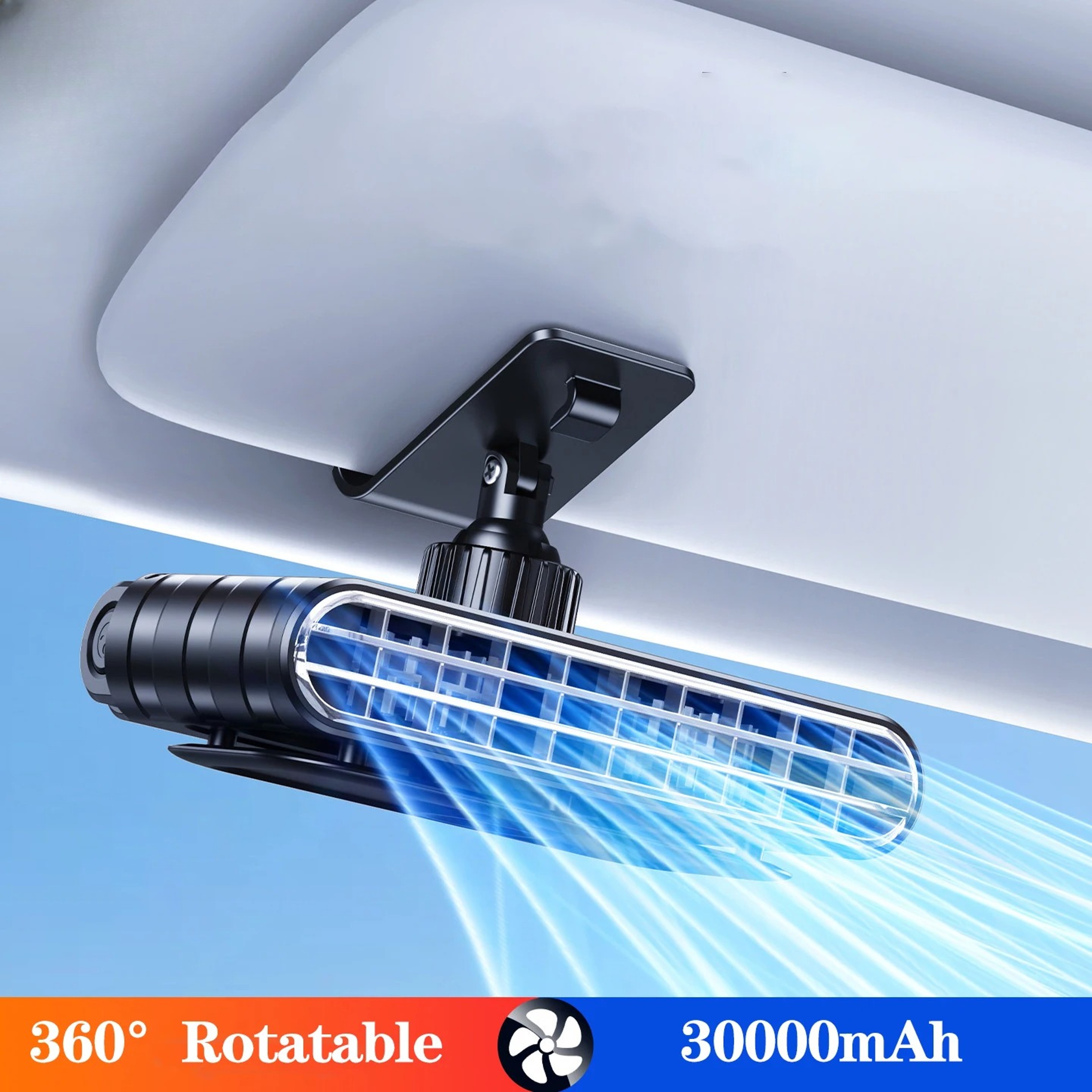 Hipacool Car Clip Fan Rechargeable USB Cooling Fan With 360 Rotation 5 Speeds  30000mAh Battery 1