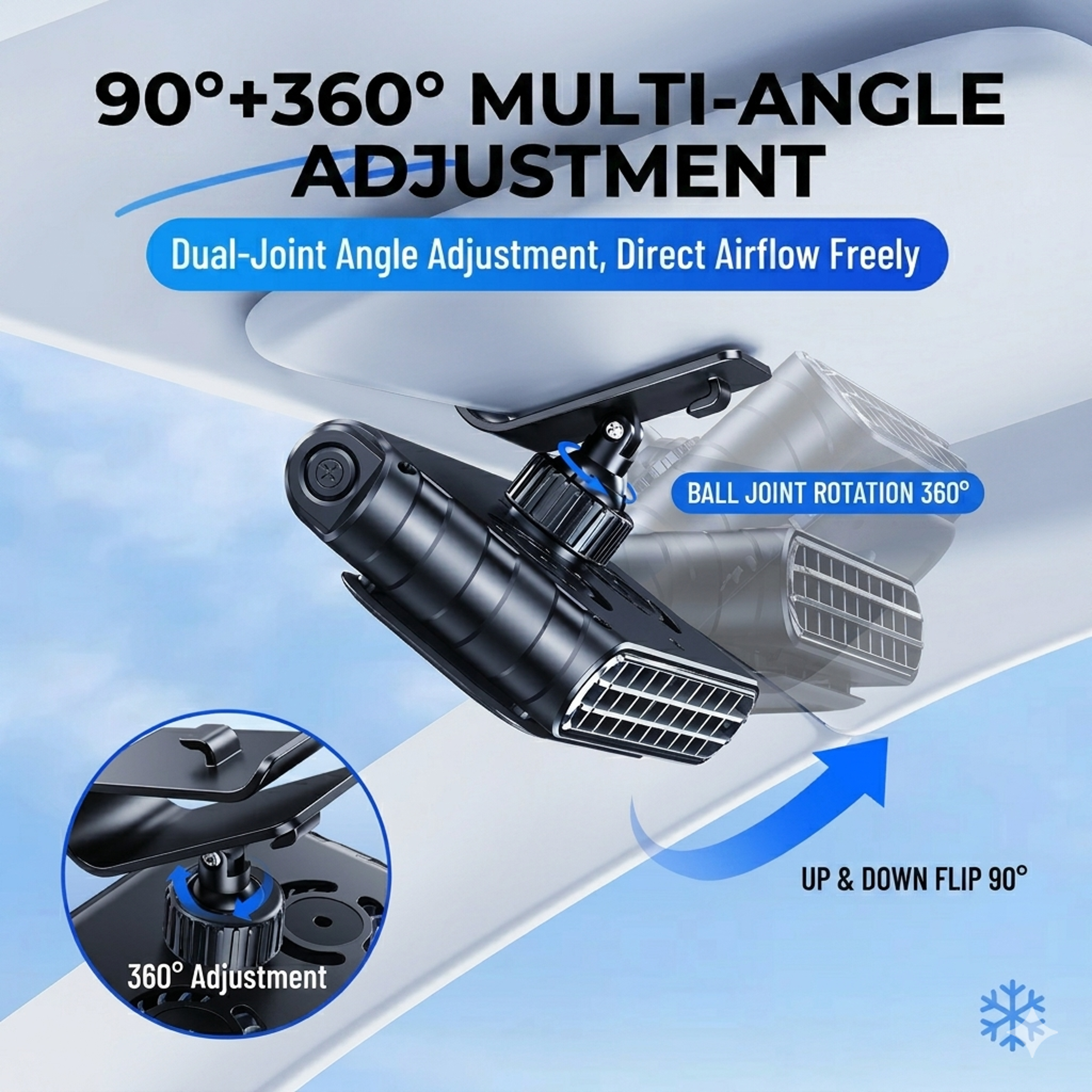 Hipacool Car Clip Fan Rechargeable USB Cooling Fan With 360 Rotation 5 Speeds  30000mAh Battery 2