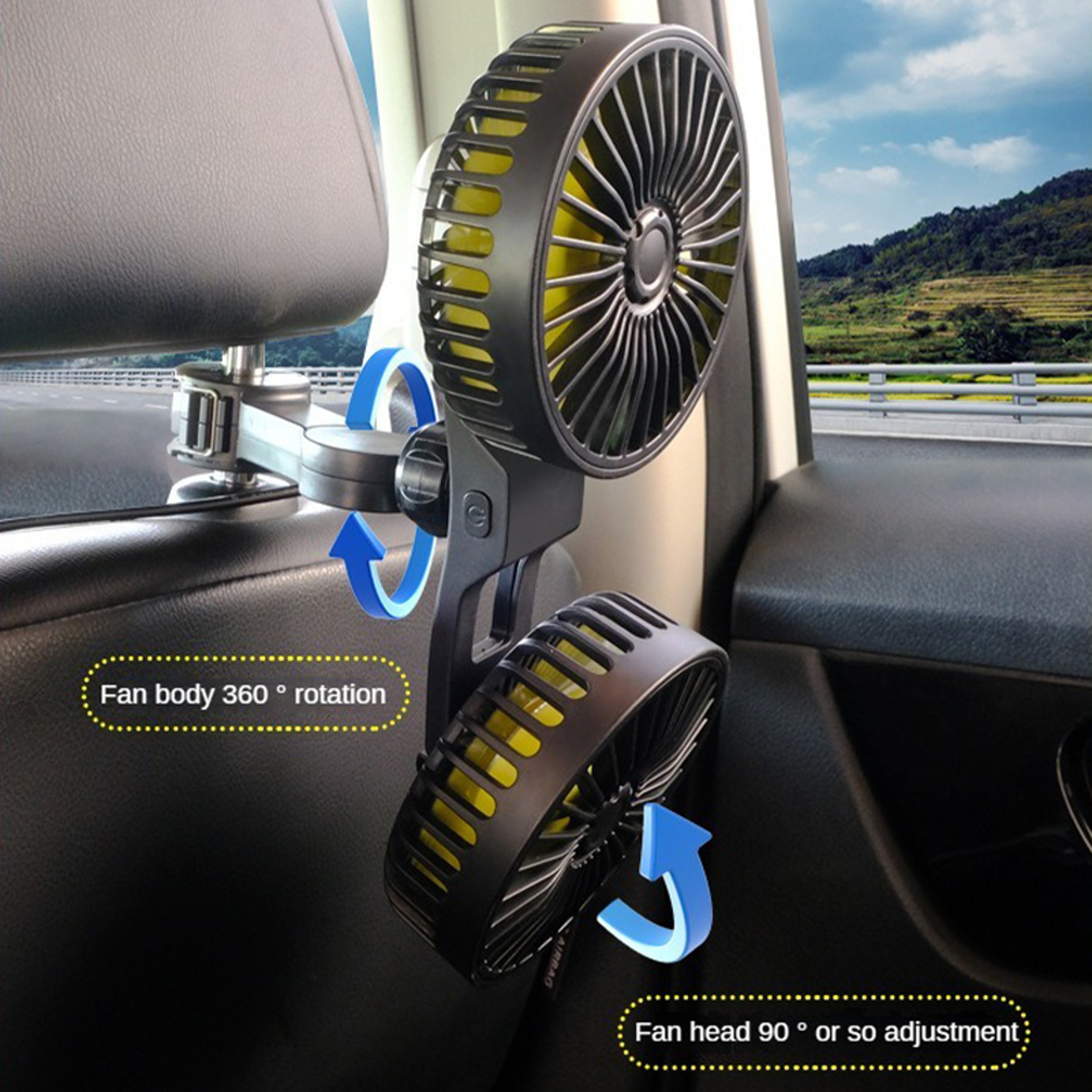 3 Speed USB Car Cooling Fan For Rear Seat Portable Air Circulator 1