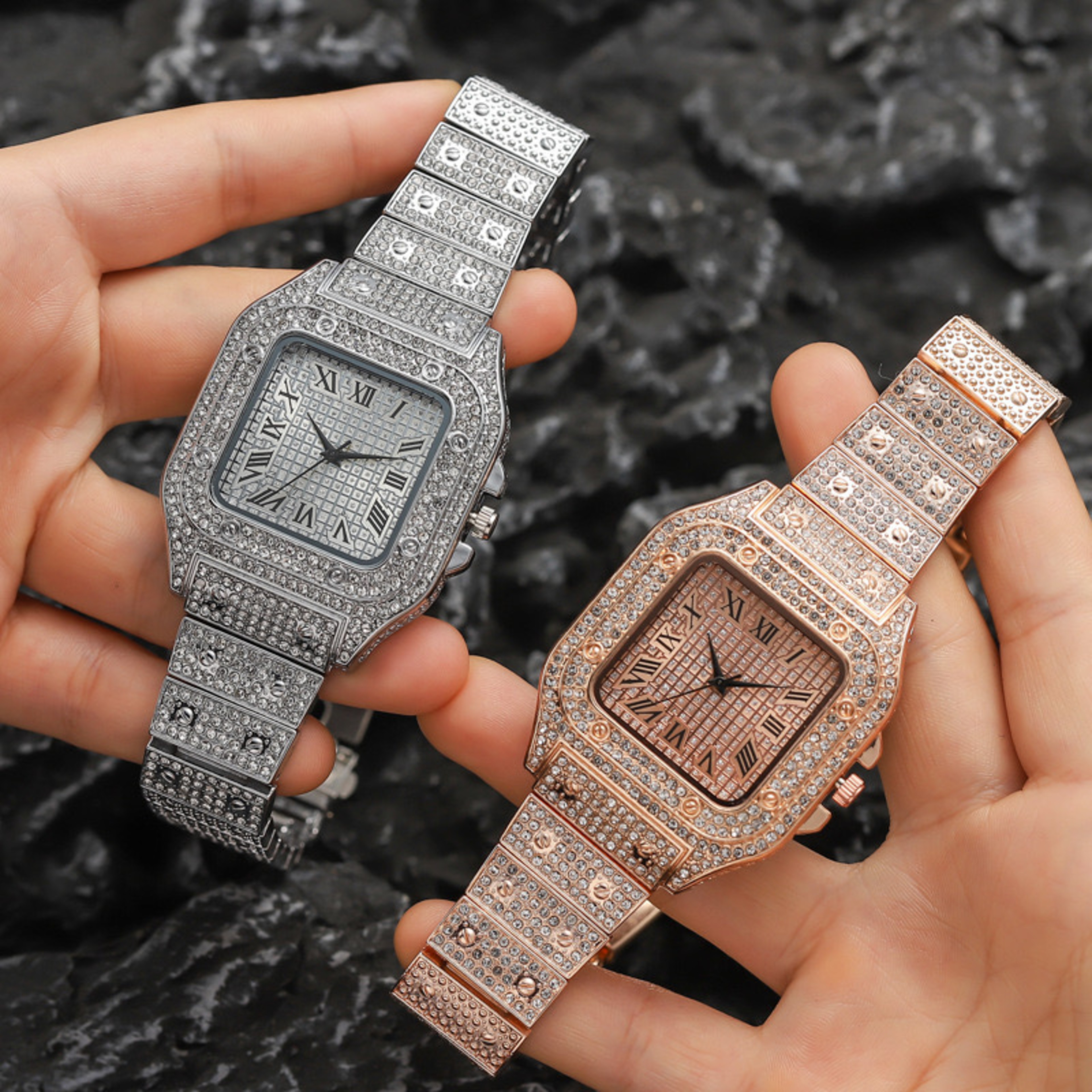 Luxury Mens Square Watch with Stainless Steel Strap & Roman Dial Business Quartz Wristwatch – view 1