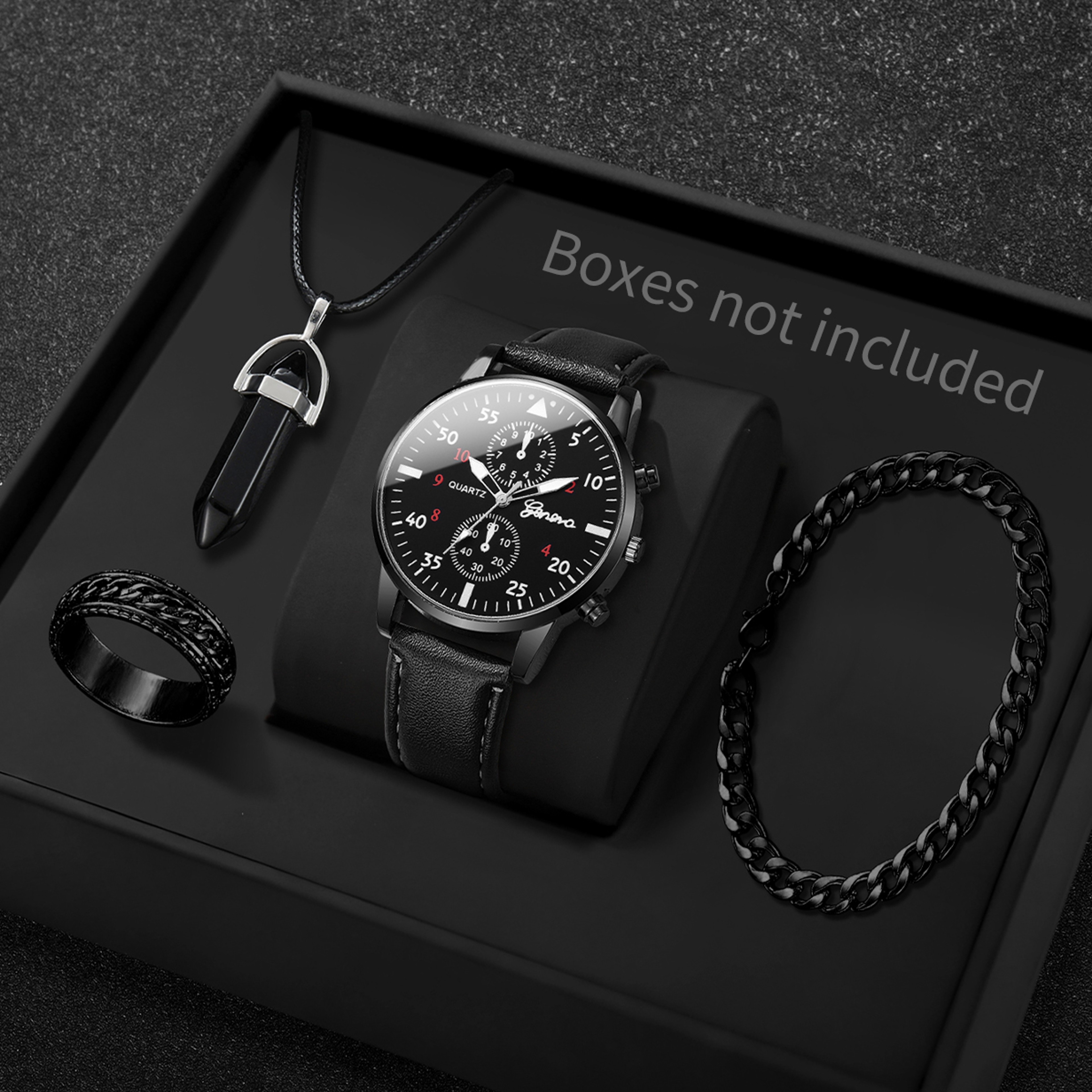 Prestige Mens Watch Set With Arabic Dial Watch Leather Strap  Matching Accessories 0